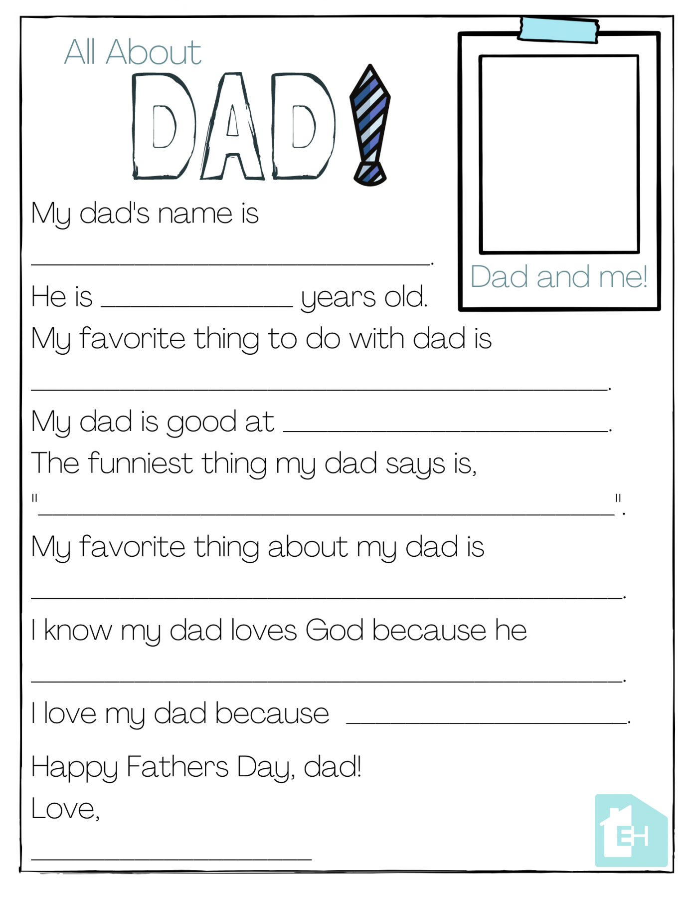 All About My Dad Free Printable - Printable - About My Dad Free Printable - Empowered Homes