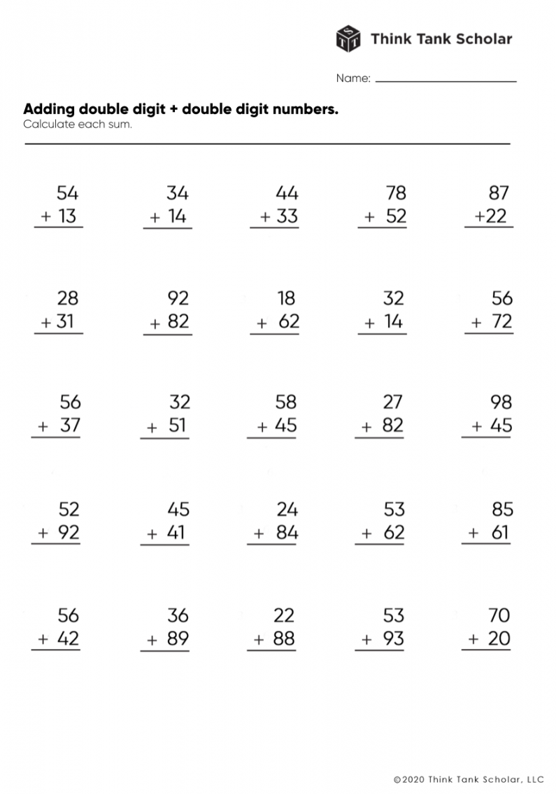 Free Math Printable Worksheets - Printable - Addition Worksheets Exercises Printable PDF (FREE) - Think Tank