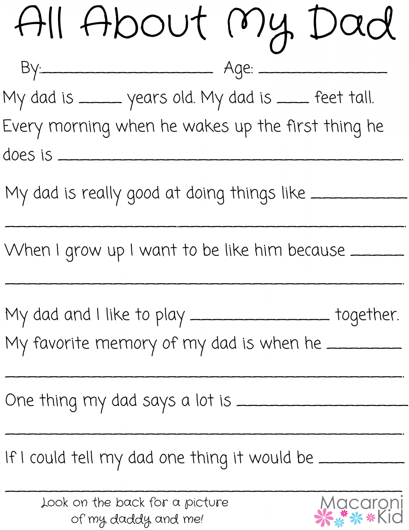 All About My Dad Free Printable - Printable - All About My Dad: A Father