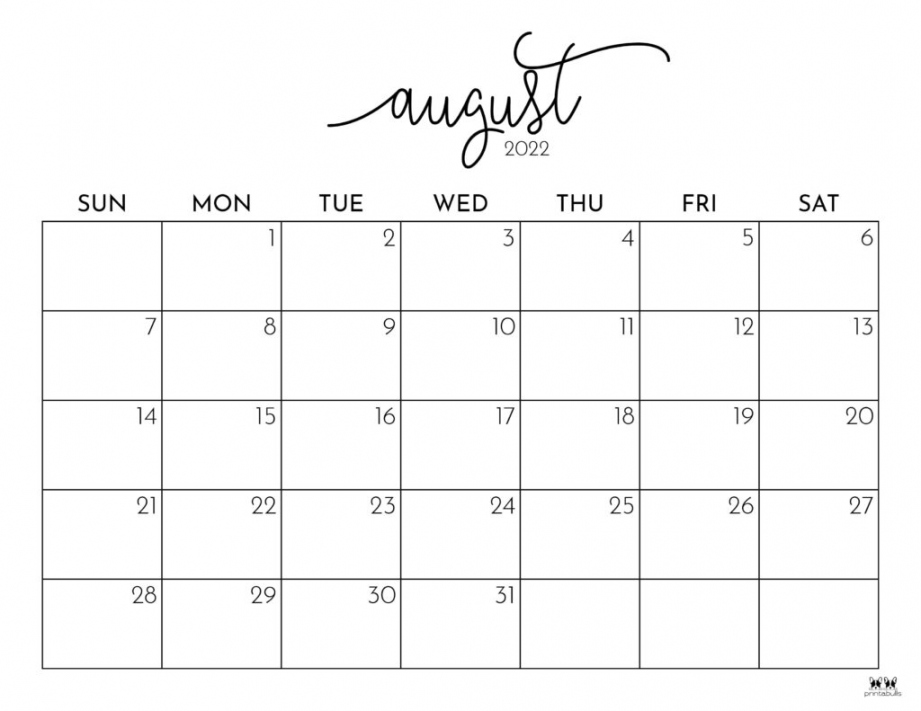 Free Printable August Calendar - Printable - August  Calendars -  FREE Printables  Printabulls