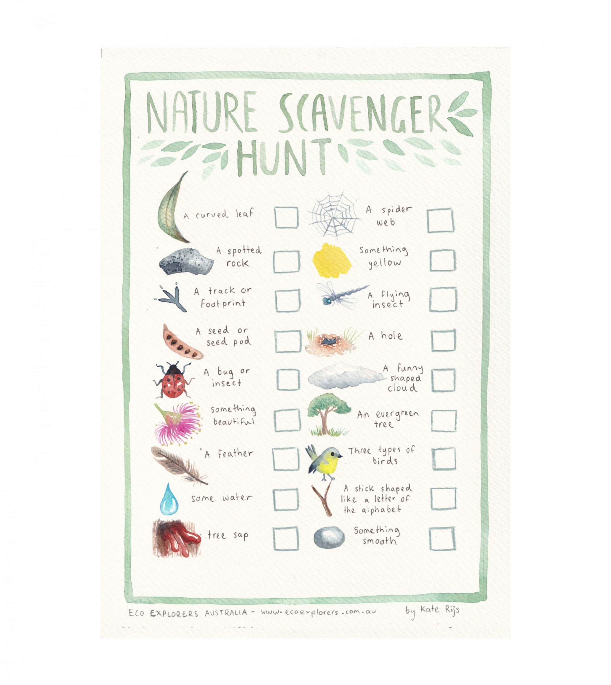 Free Nature Scavenger Hunt Printable - Printable - Australian Scavenger Hunt printable - FREE - Eco Explorers