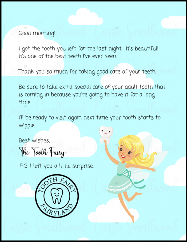 Free Printable Tooth Fairy - Printable - Awesome Tooth Fairy Letter Printable - Cassie Smallwood