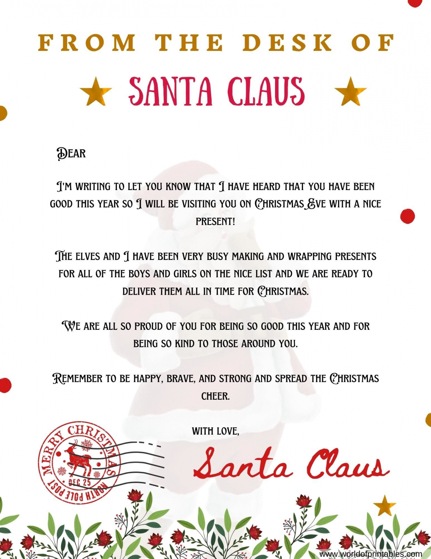 Free Printable Fill In Blank Letter From Santa Template - Printable -  Best Free Letter From Santa Templates - World of Printables