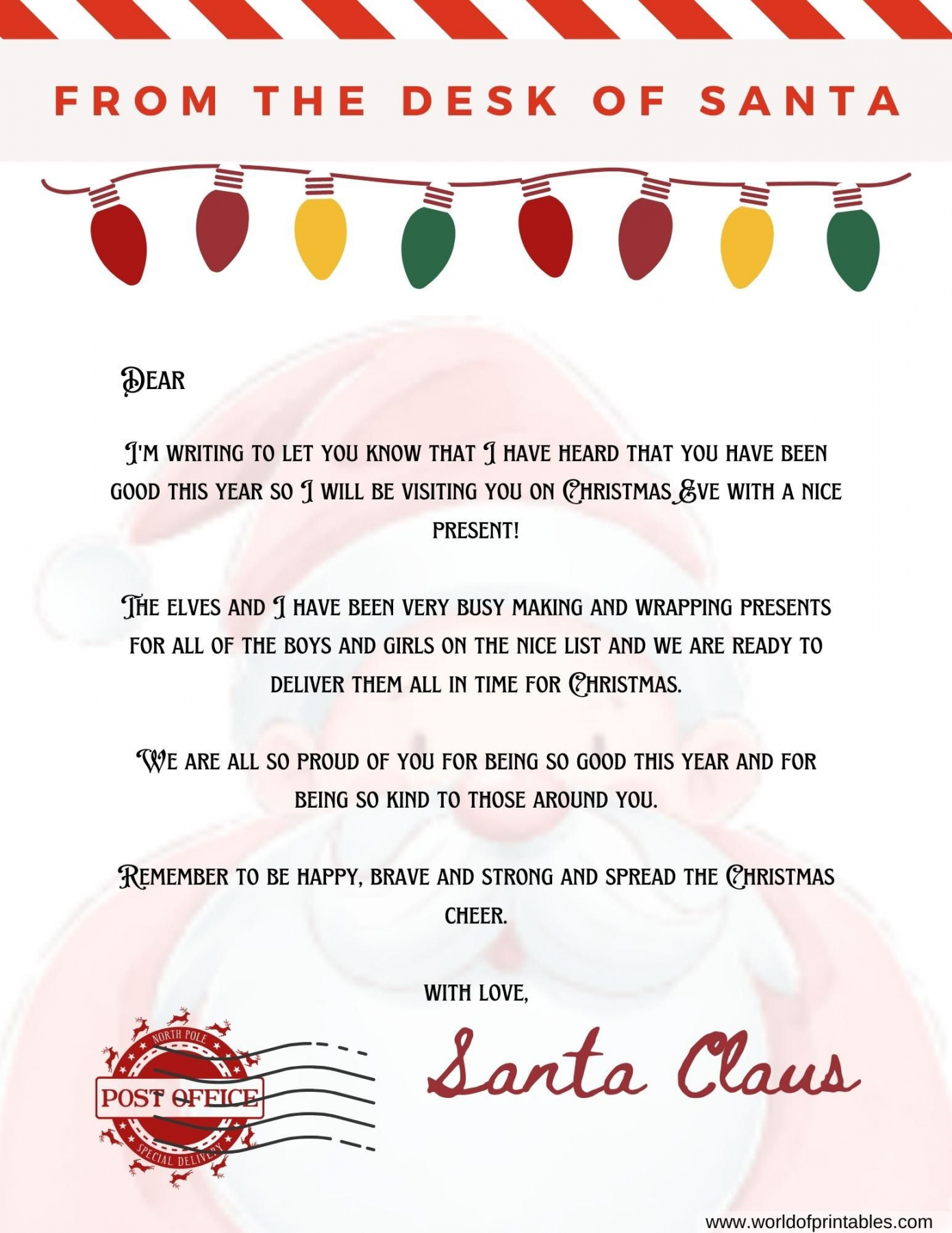 Free Printable Letter From Santa Template Word - Printable -  Best Free Letter From Santa Templates - World of Printables