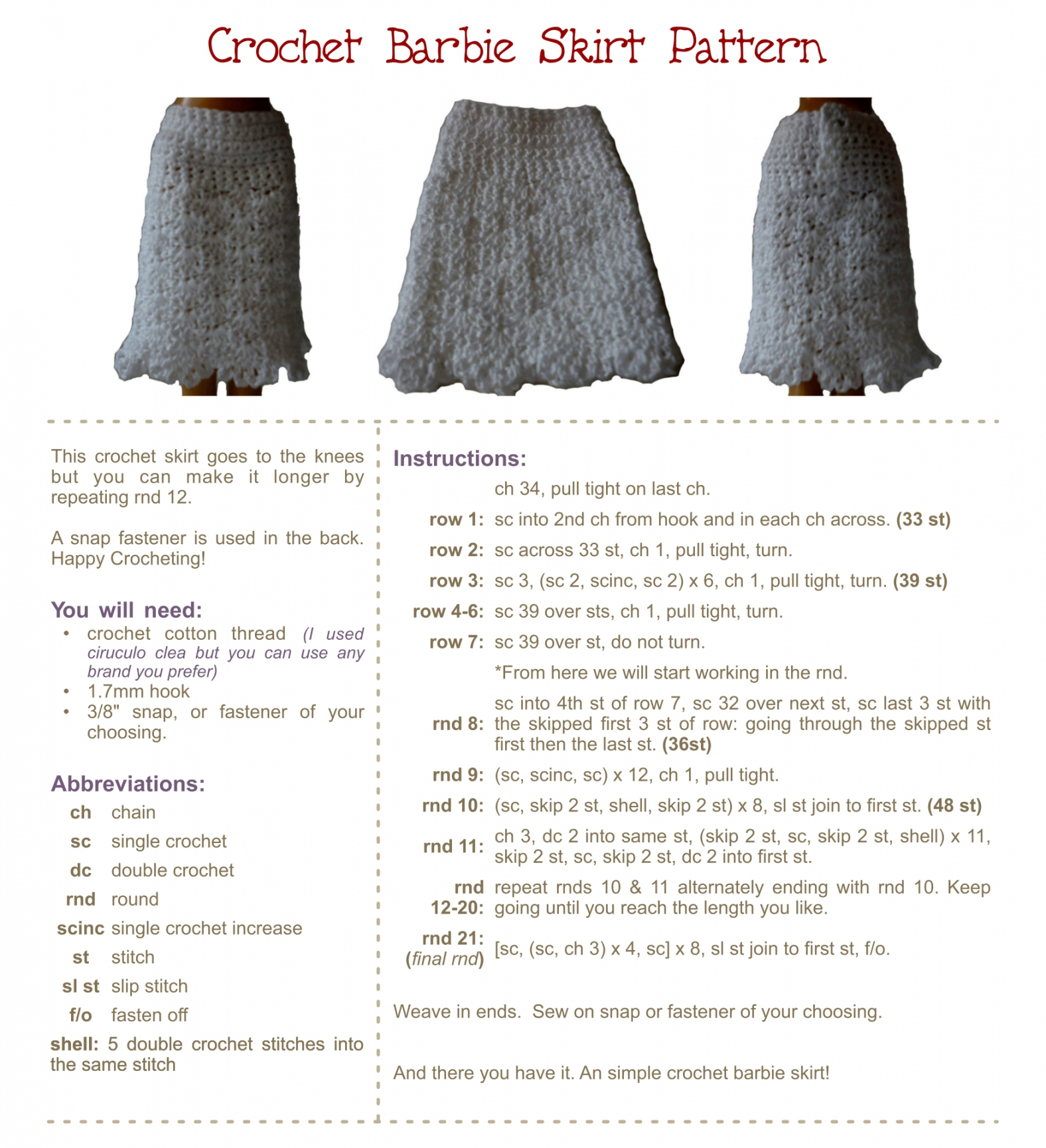 Free Printable Crochet Patterns - Printable -  Best Free Printable Doll Clothes Crochet Pattern - printablee