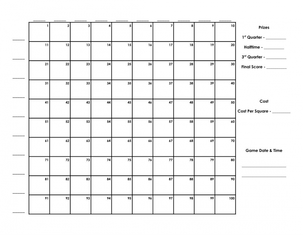 Free Printable Football Squares 100 - Printable -  Best Printable 0 Square Football Pool Grid - printablee