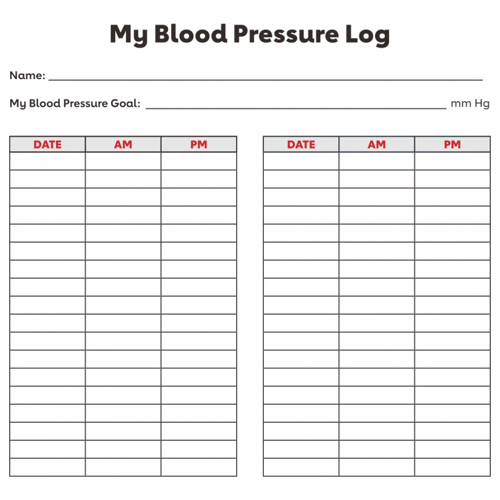 Free Printable Blood Pressure Log - Printable -  Best Printable Blood Pressure Chart - printablee