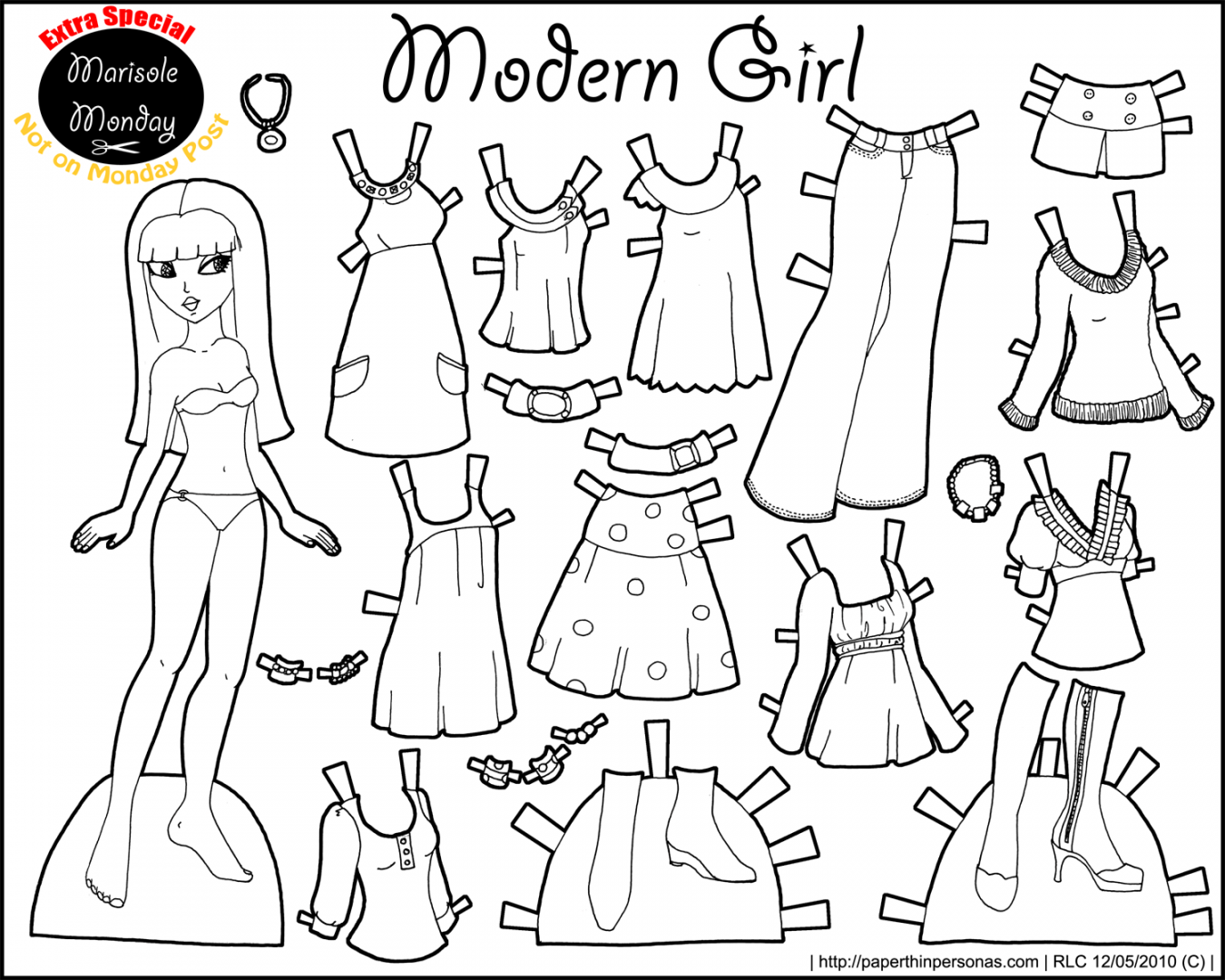 Free Paper Dolls Printable - Printable - Black and White Printable Paper Doll • Modern Girl