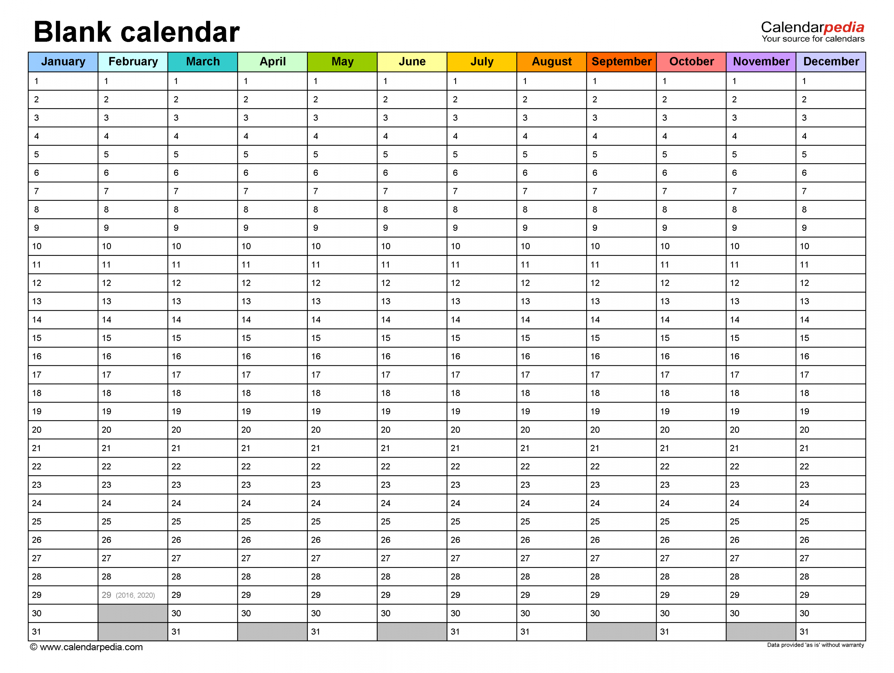 Free Printable Yearly Calendar - Printable - Blank Calendars - Free Printable PDF templates