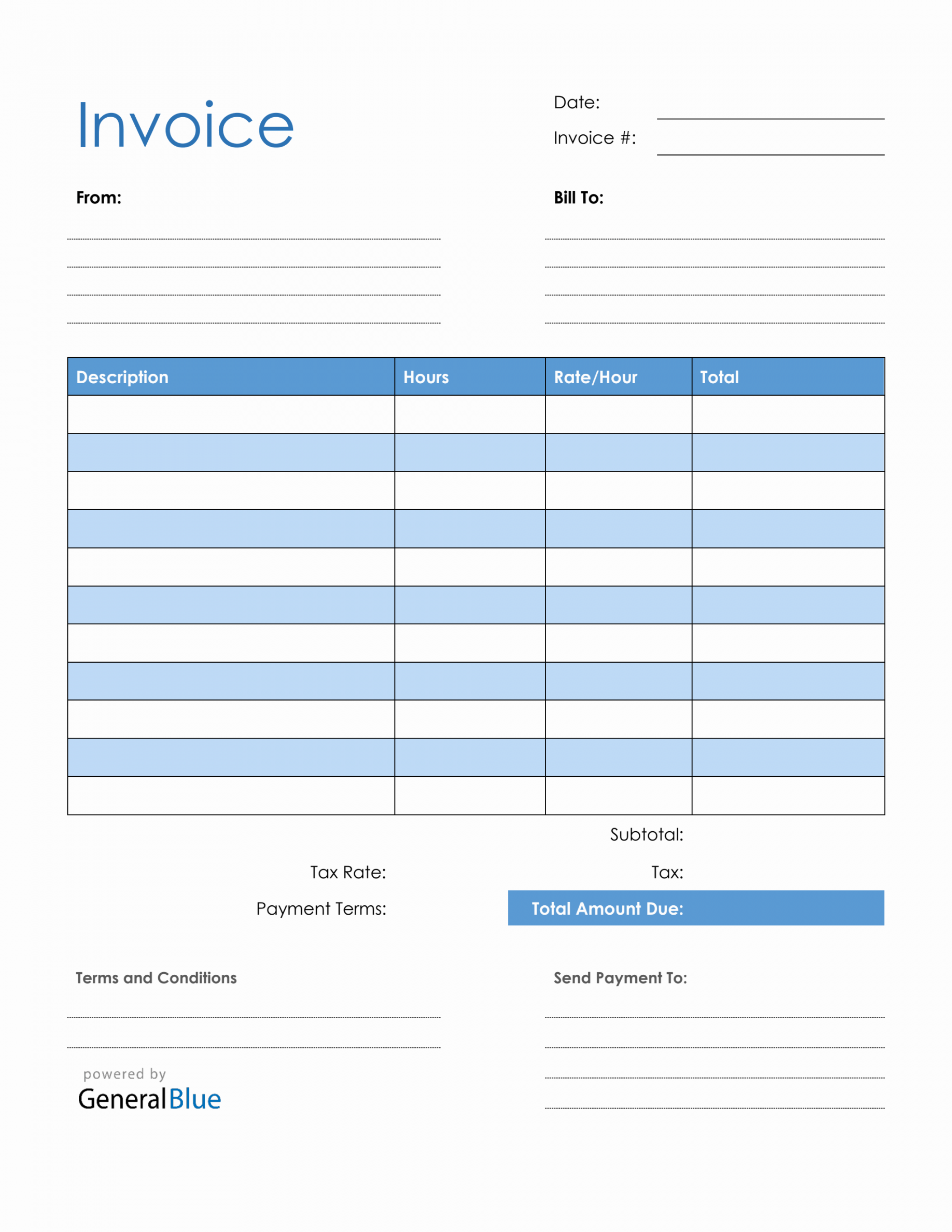 Invoice Template Free Printable - Printable - Blank Invoice Template in PDF Blue