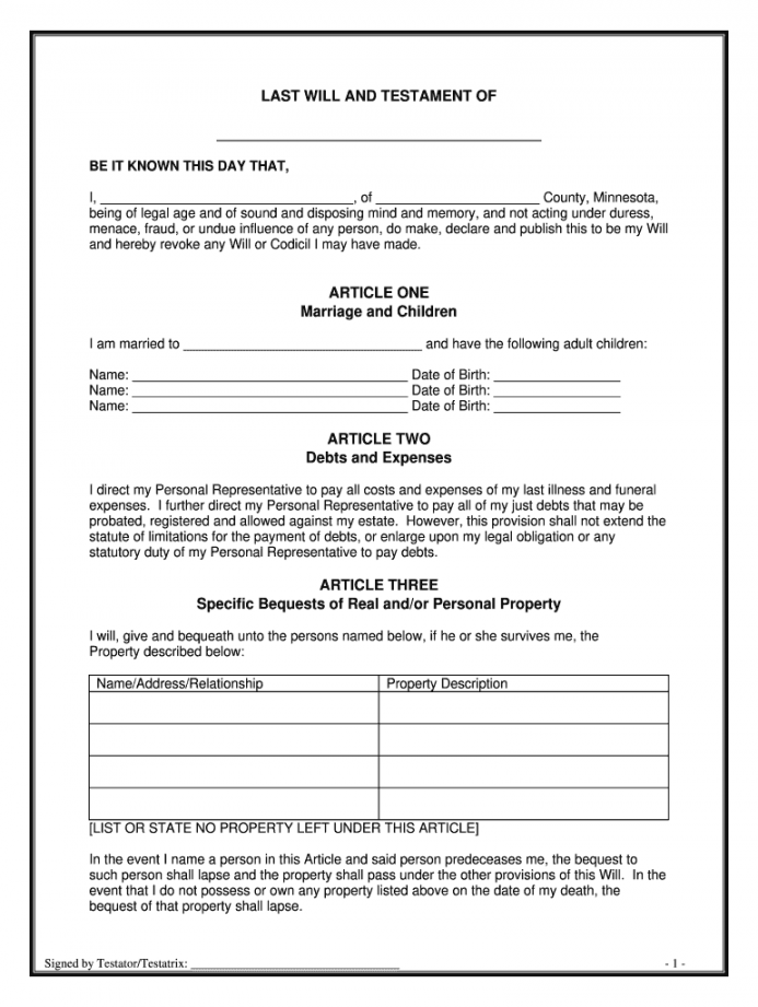 Free Will Forms Printable - Printable - Blank Will Forms Free Printable
