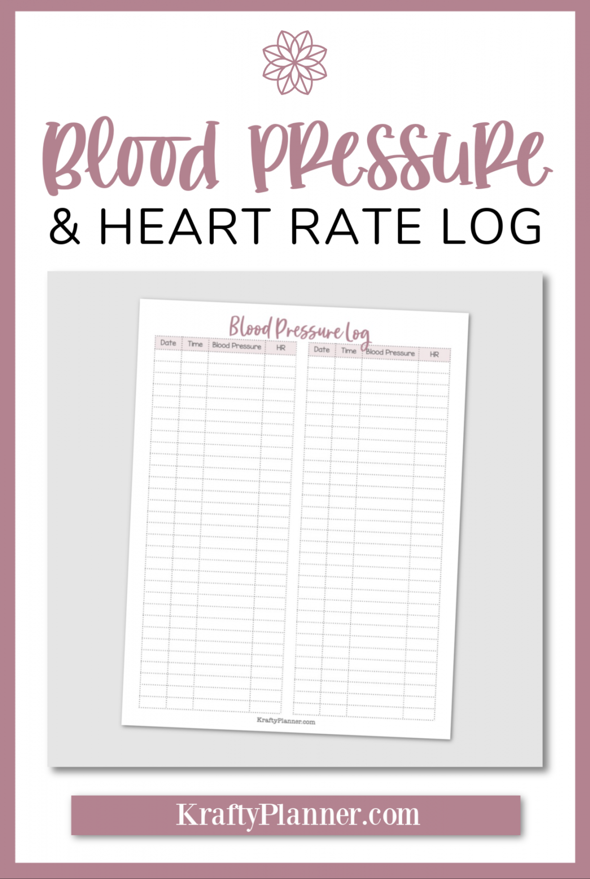 Free Printable Blood Pressure And Pulse Log - Printable - Blood Pressure and Heart Rate Tracker Free Printable — Krafty