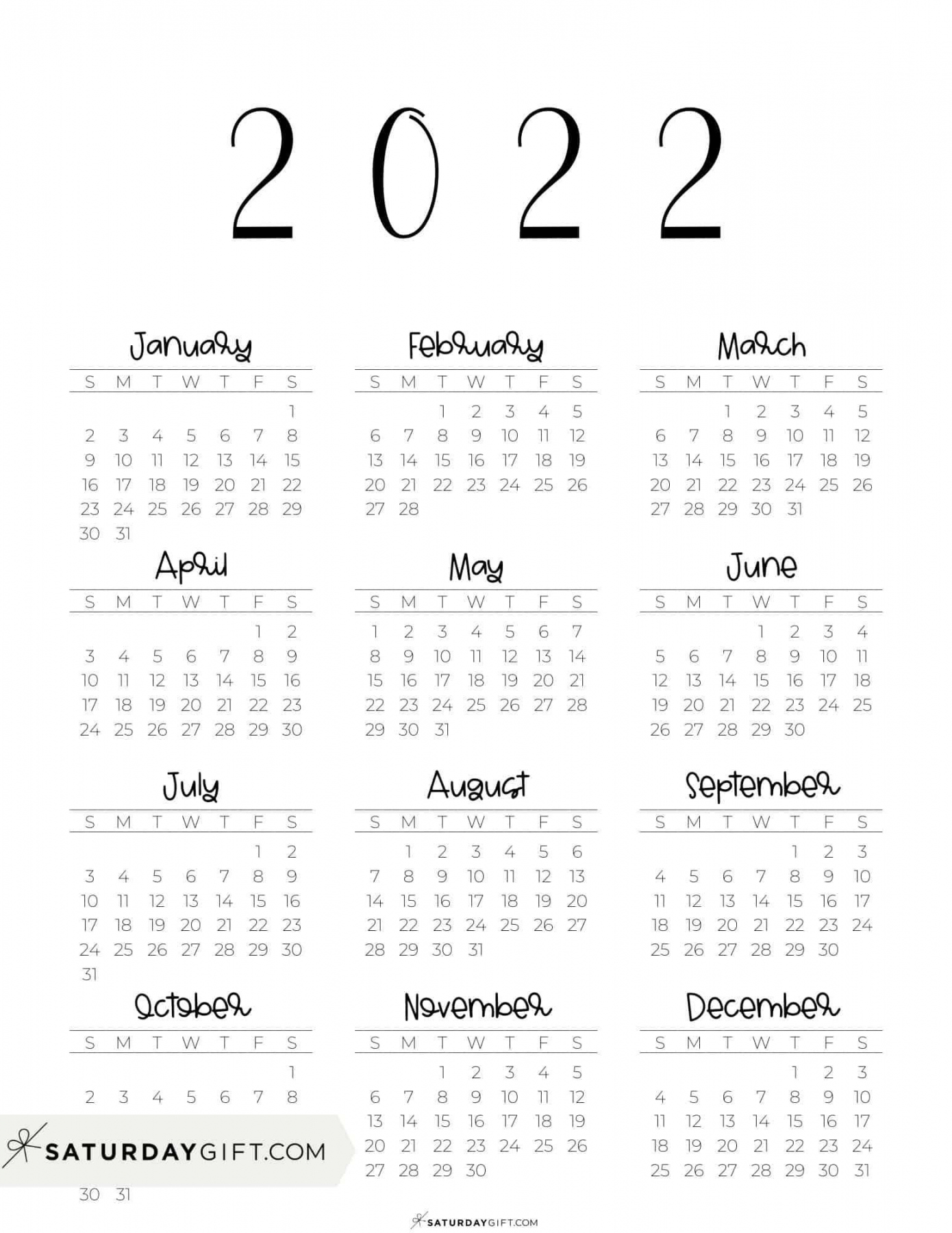 Free Printable Yearly Calendar - Printable -  Calendar Printable - Cute & Free  Yearly Calendar