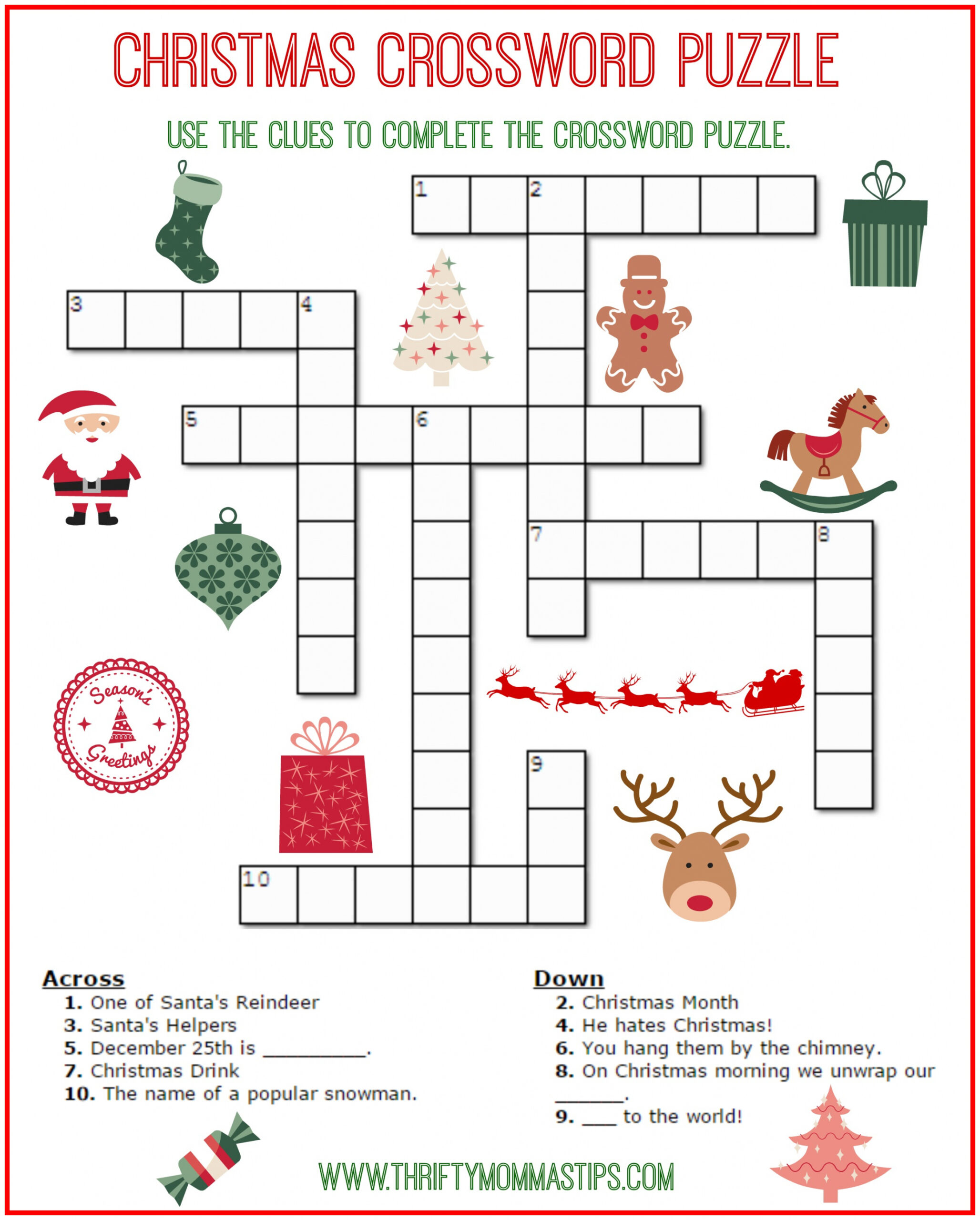 Free Printable Crossword Puzzles For Kids - Printable - Christmas Crossword Puzzle Printable - Thrifty Momma