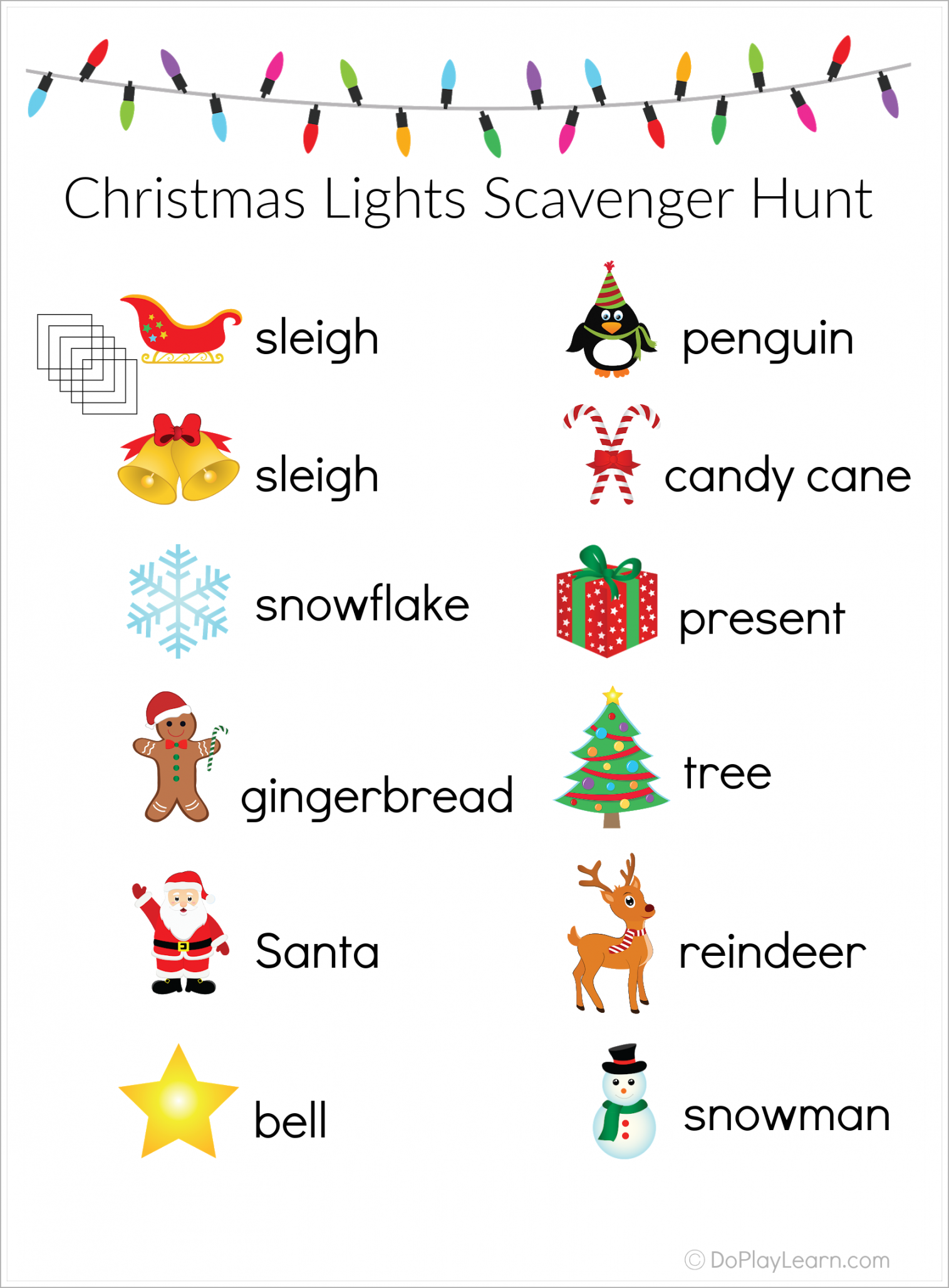 Christmas Light Scavenger Hunt Free Printable - Printable - Christmas Light Scavenger Hunt Free Printable - Do Play Learn