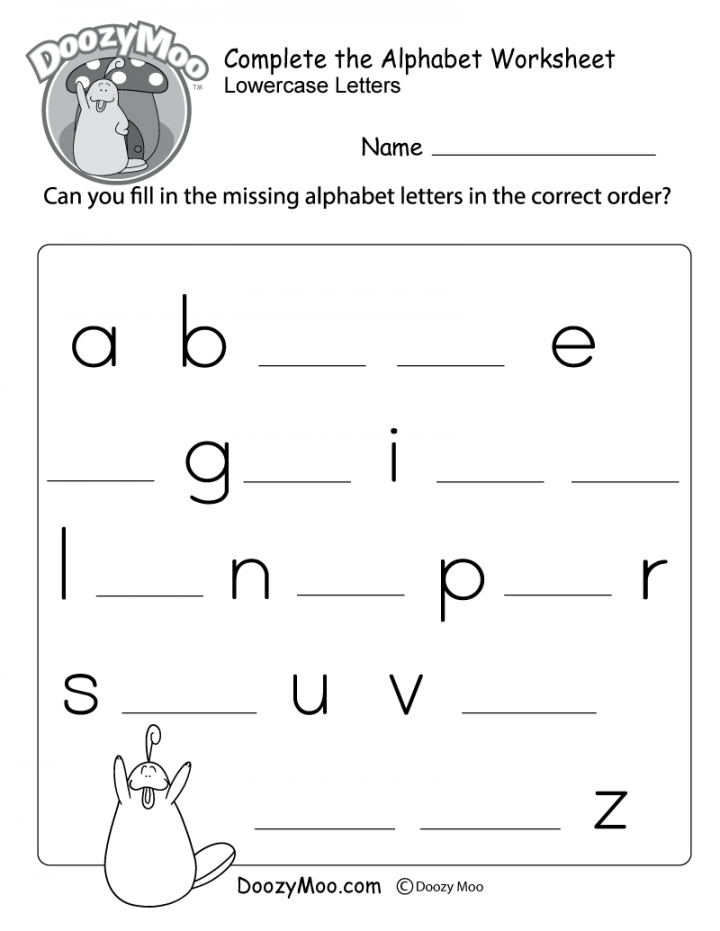 Free Printable Alphabet Worksheets - Printable - Complete the Alphabet Worksheet (Free Printable) - Doozy Moo