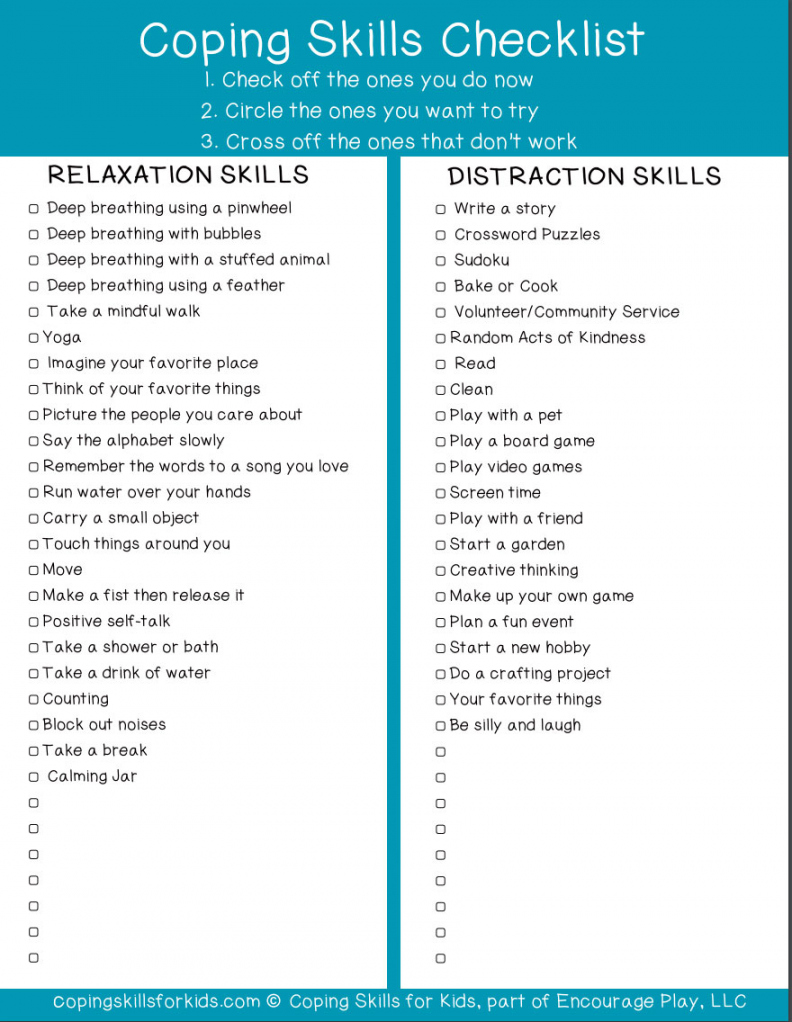 Free Printable Coping Skills Lists - Printable - Coping Skills Checklist - TeacherVision