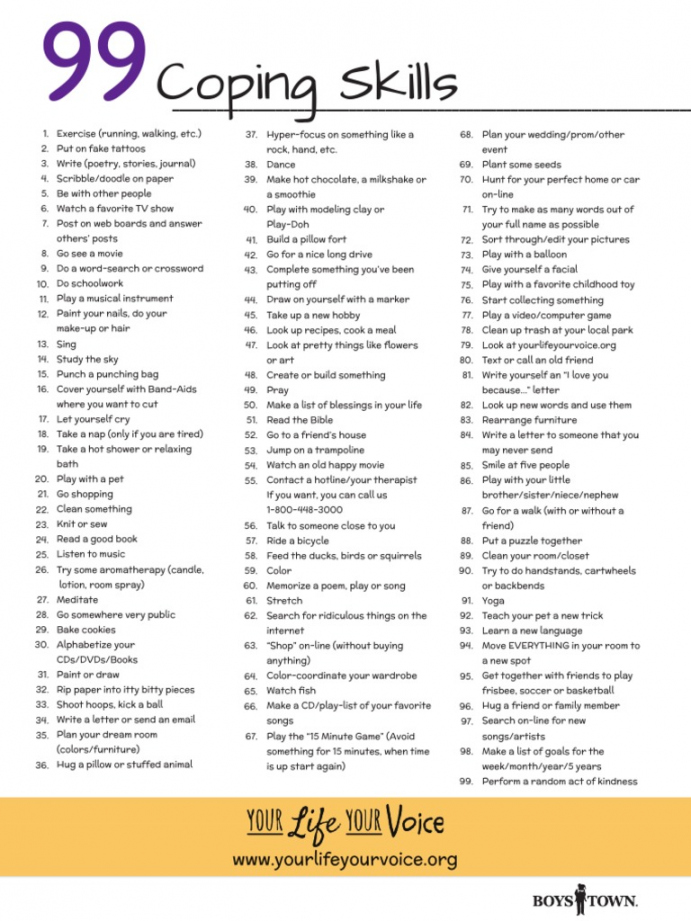 Free Printable Coping Skills Lists - Printable -  Coping Skills Poster  PDF