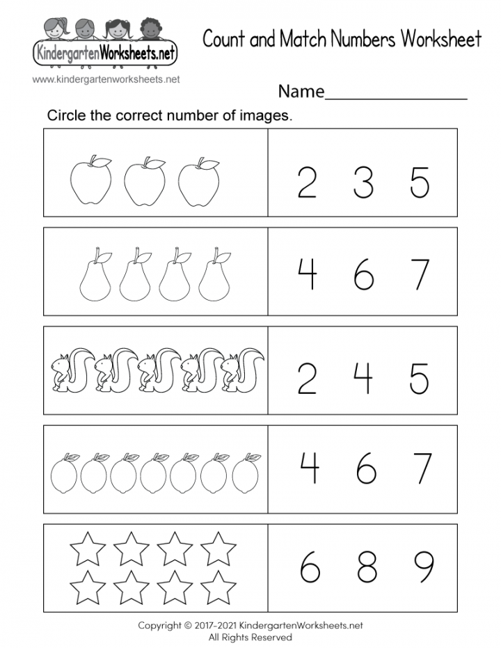 Kindergarten Free Printable Worksheets - Printable - Count and Match Numbers Worksheet for Kids - Free Printable