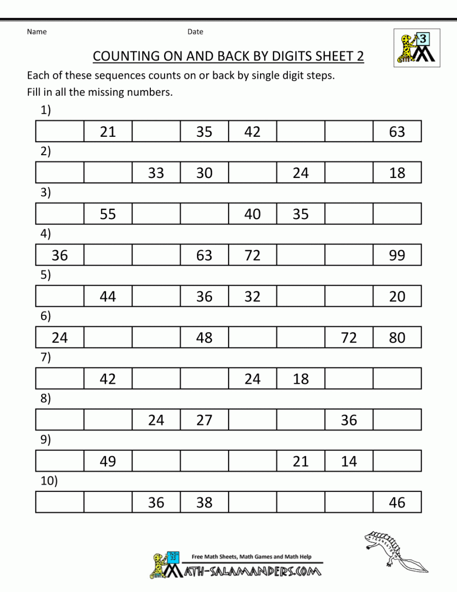 Free Printable Worksheets For 3rd Graders - Printable - Counting on and back Worksheets rd Grade