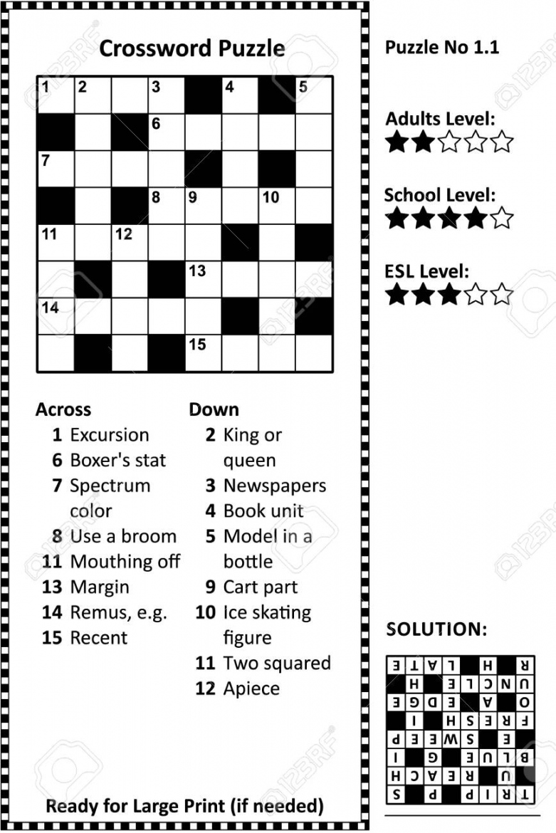 Free Printable Crossword Puzzles Medium Difficulty - Printable - Crossword Puzzle. Grid, Clues And Solution