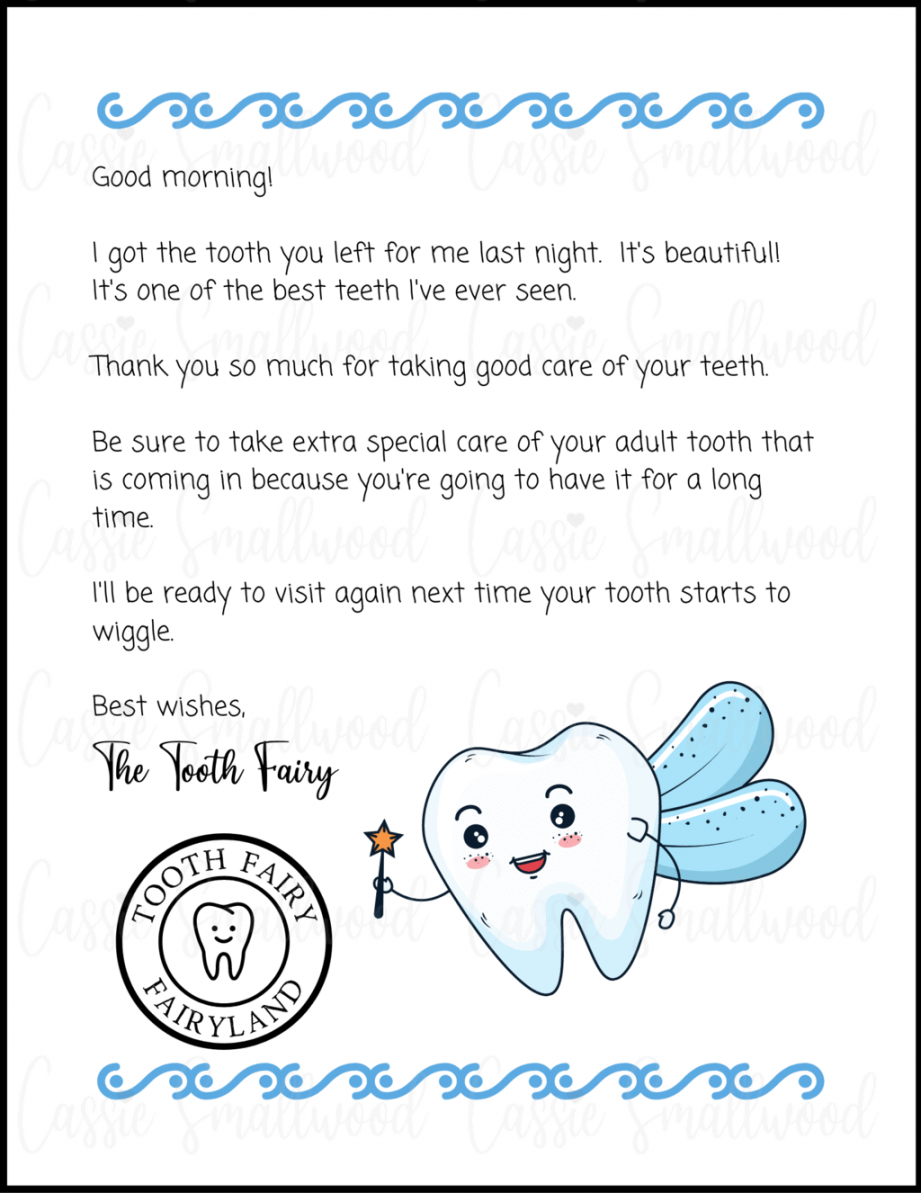 Tooth Fairy Free Printable - Printable - Cute Tooth Fairy Letter For Boys - Cassie Smallwood