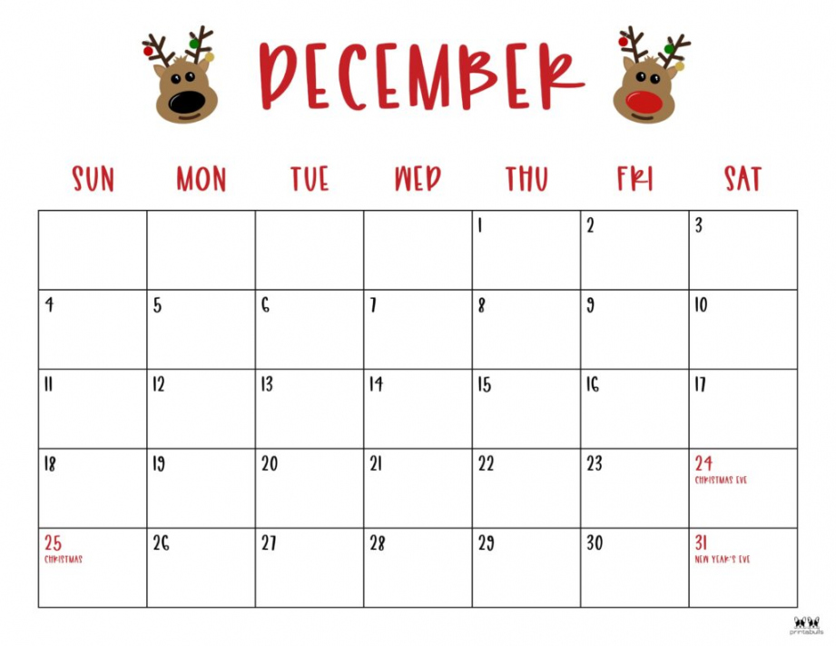Free Printable December Calendar - Printable - December  Calendars -  FREE Printables  Printabulls