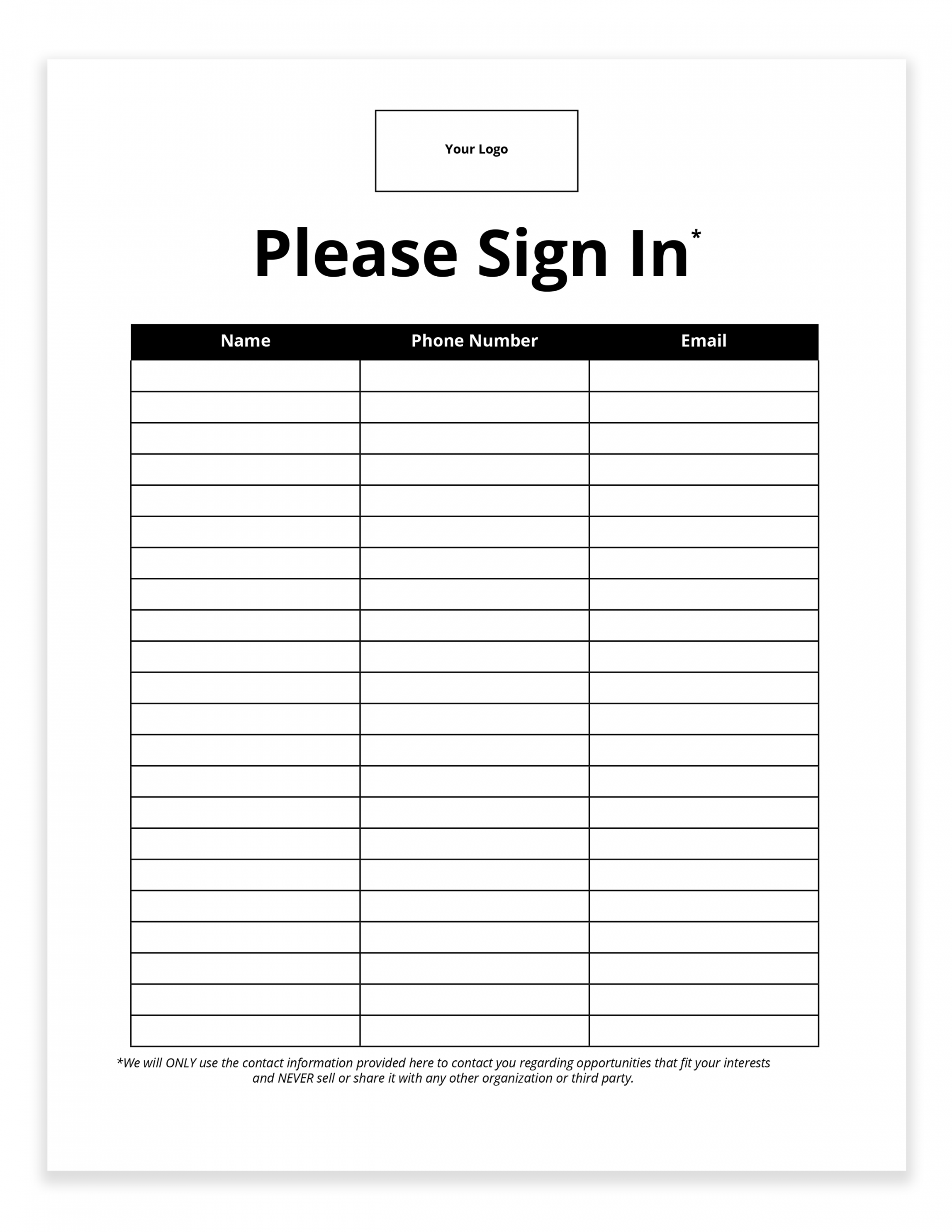 Free Printable Sign In Sheet - Printable - Downloadable Open House Sign-in Sheet Templates