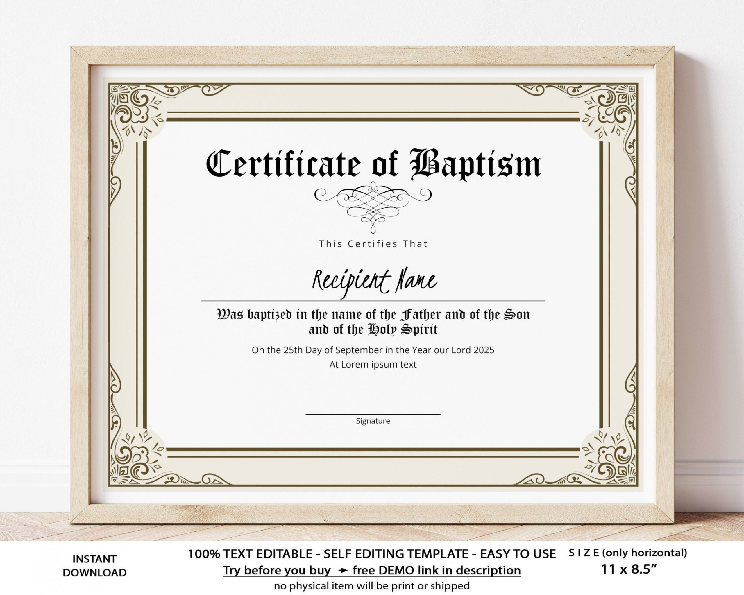 Free Printable Baptism Certificate - Printable - Editable Certificate of Baptism Template Printable Church - Etsy