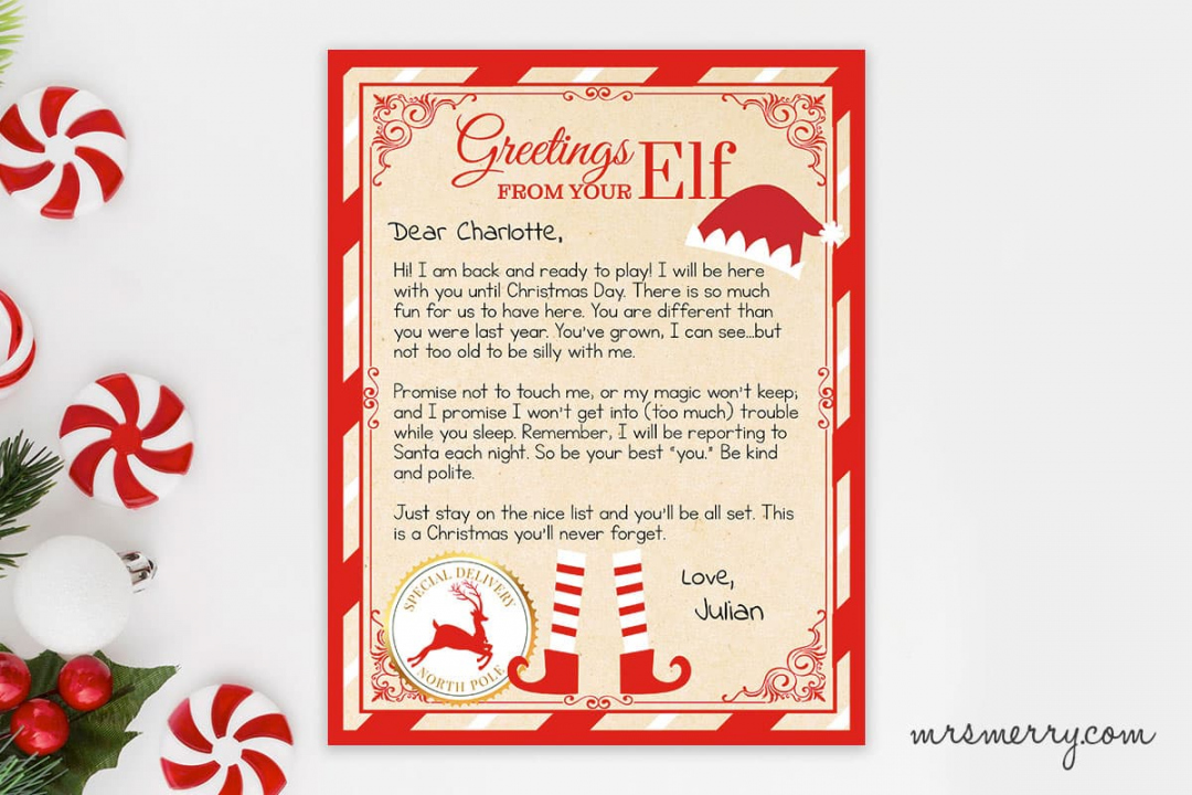 Free Printable Elf On The Shelf Letter - Printable - Elf on the Shelf Arrival Letter Personalized Printable  Mrs