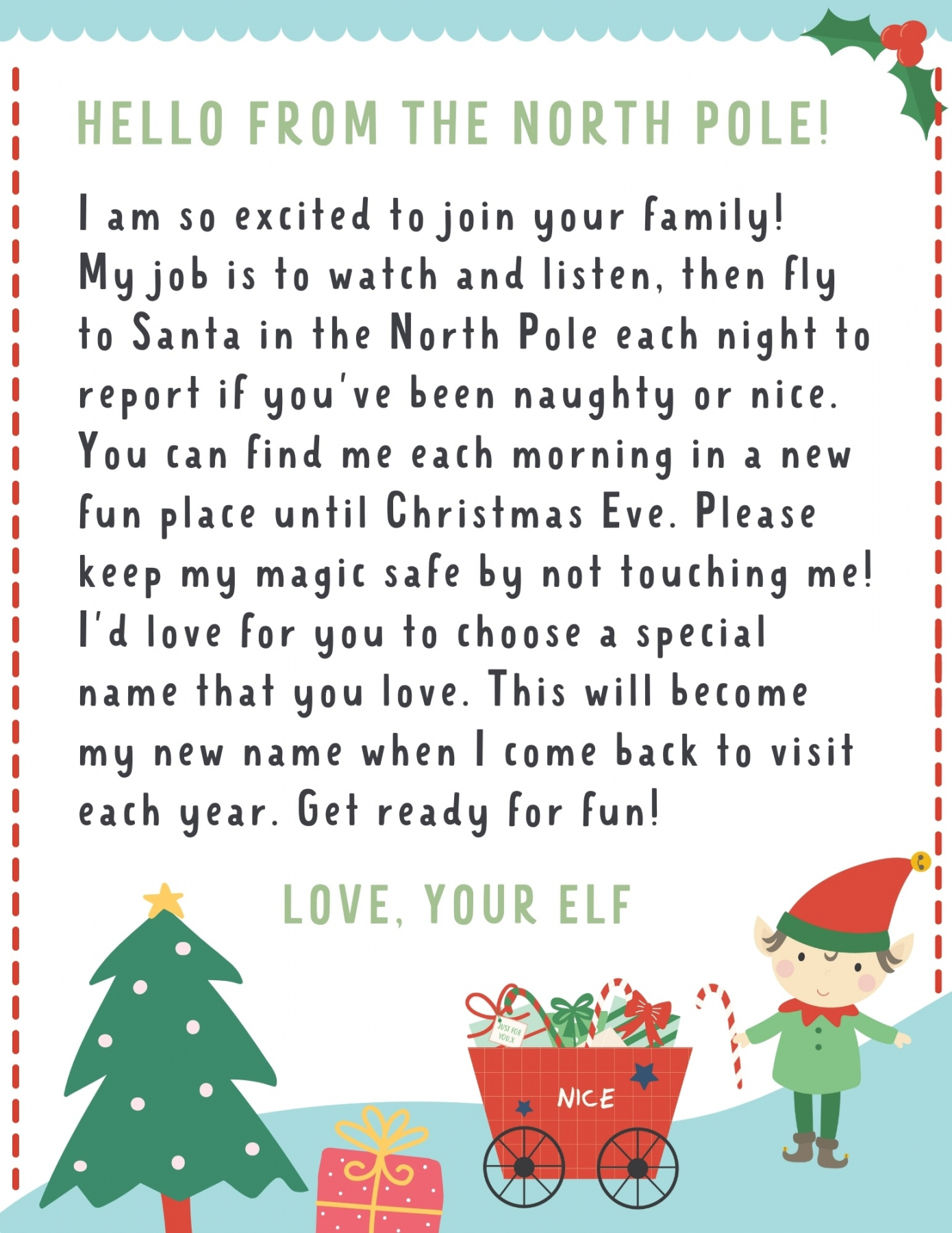 Free Printable Elf On The Shelf Letter - Printable - Elf on the Shelf Letter  FREE Printables! - Make Life Lovely