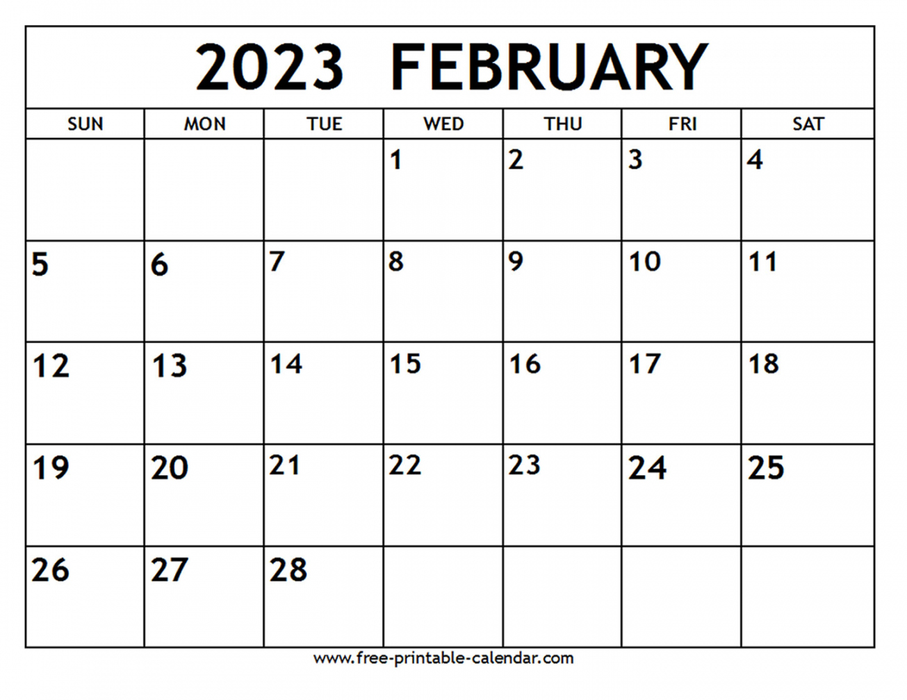February 2023 Calendar Free Printable - Printable - February  Calendar - Free-printable-calendar
