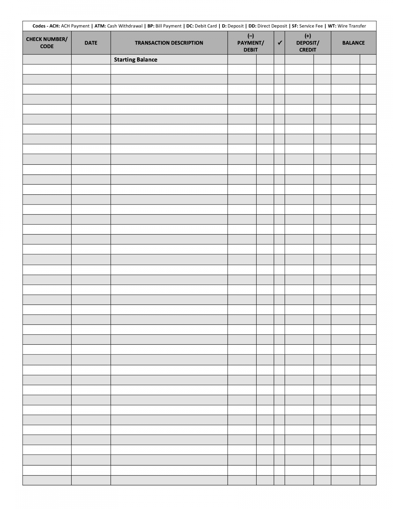 Free Printable Checkbook Register - Printable - Fillable Checkbook Register Template  PDFLiner
