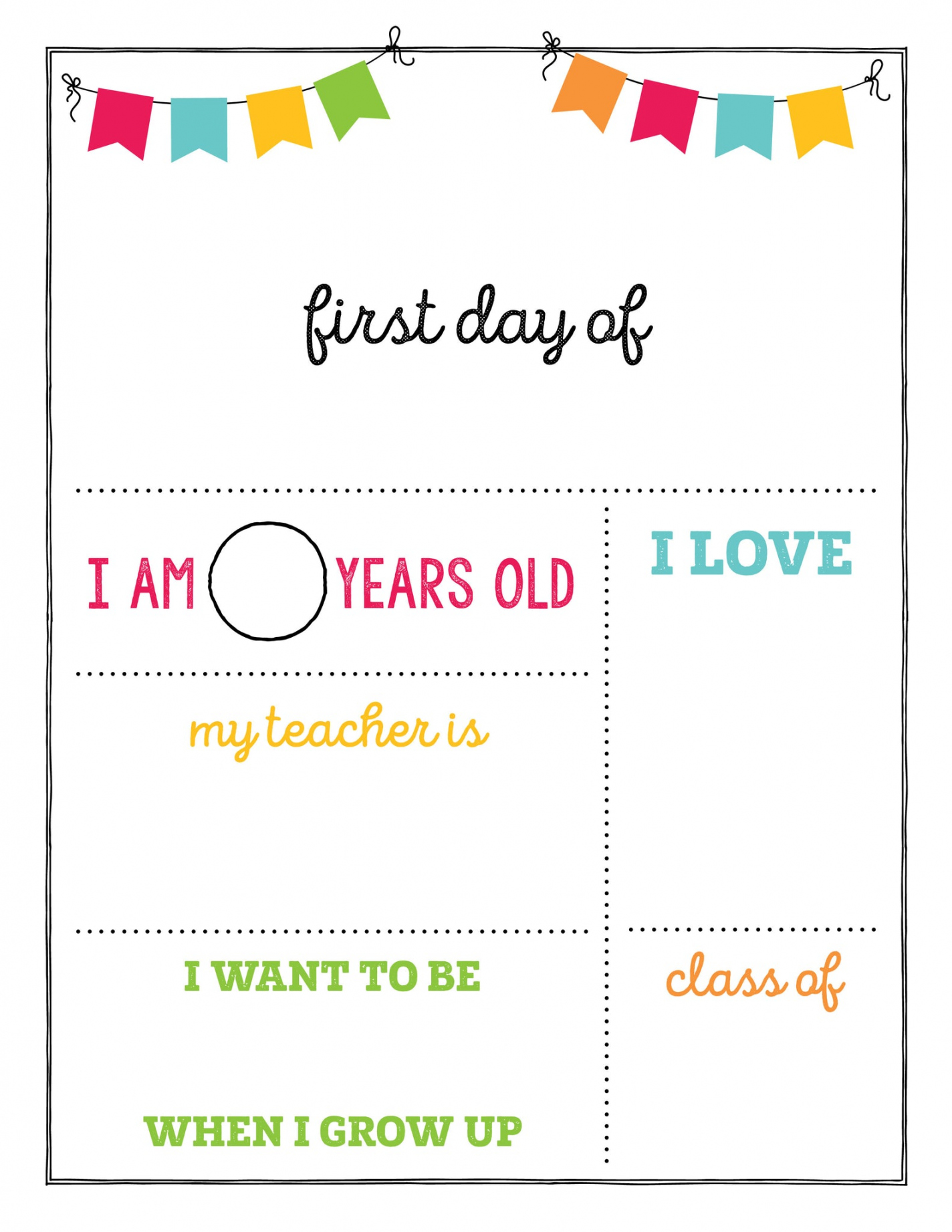 Free First Day of School Printables - Printable - First Day of School Printable – Party Hop Shop