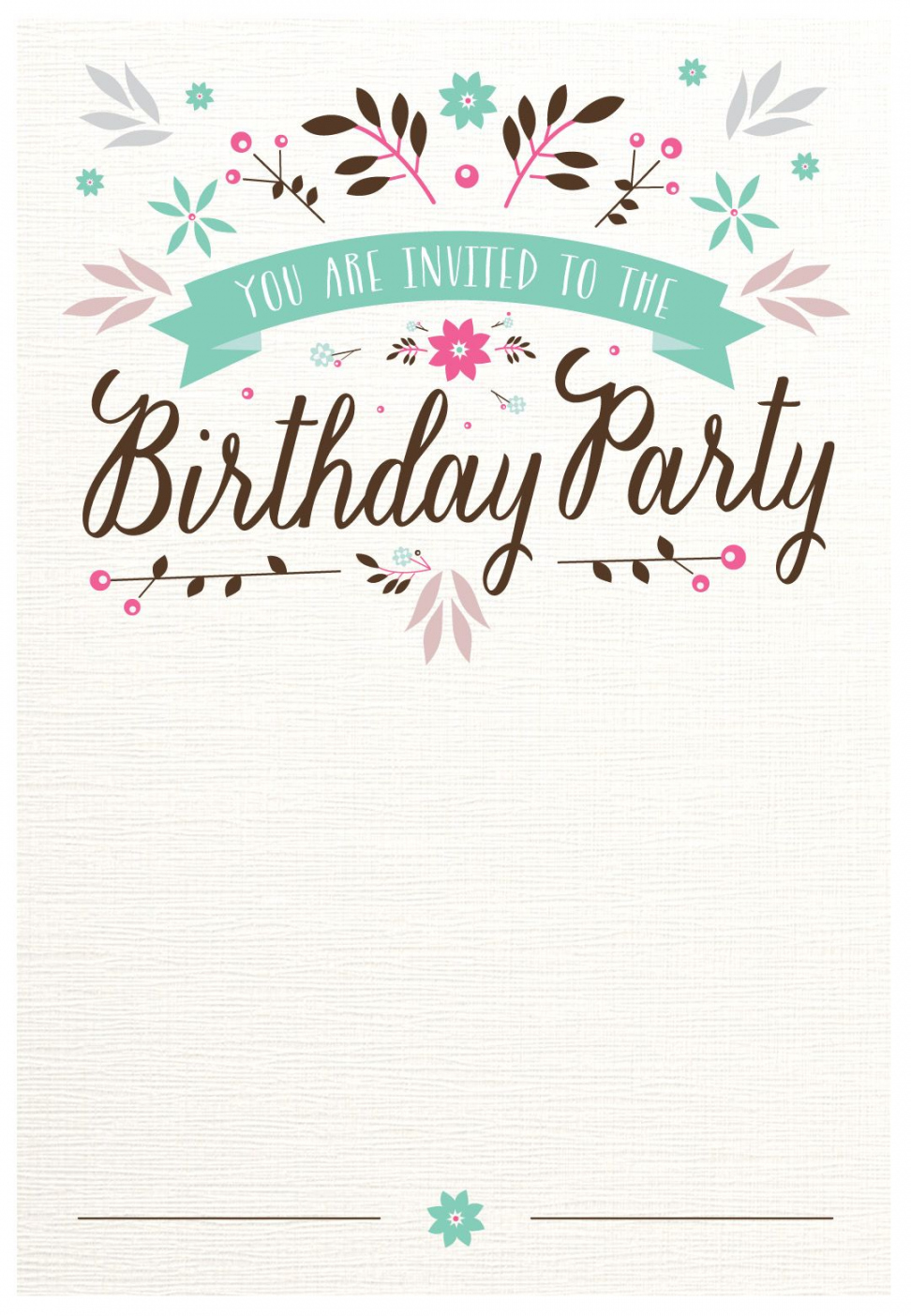 Free Birthday Invitations Printable - Printable - Flat Floral - Free Printable Birthday Invitation Template
