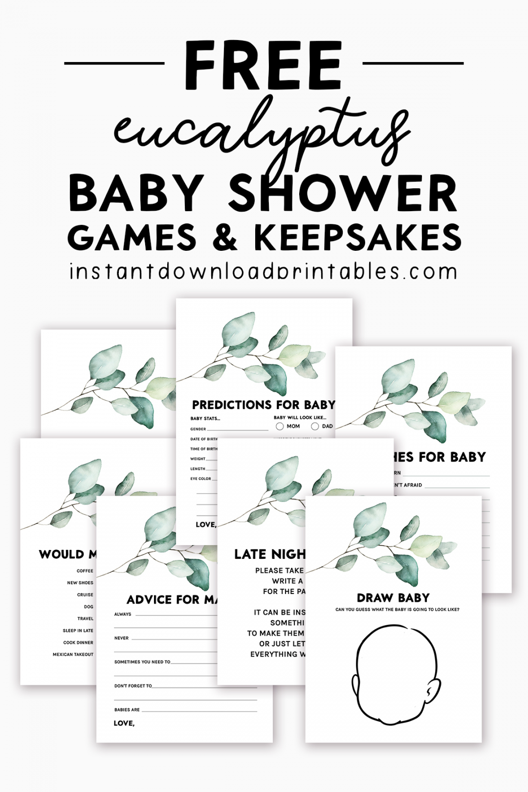 Free Baby Shower Printables - Printable - Free Baby Shower Games and Keepsakes Printables - Green Leaf