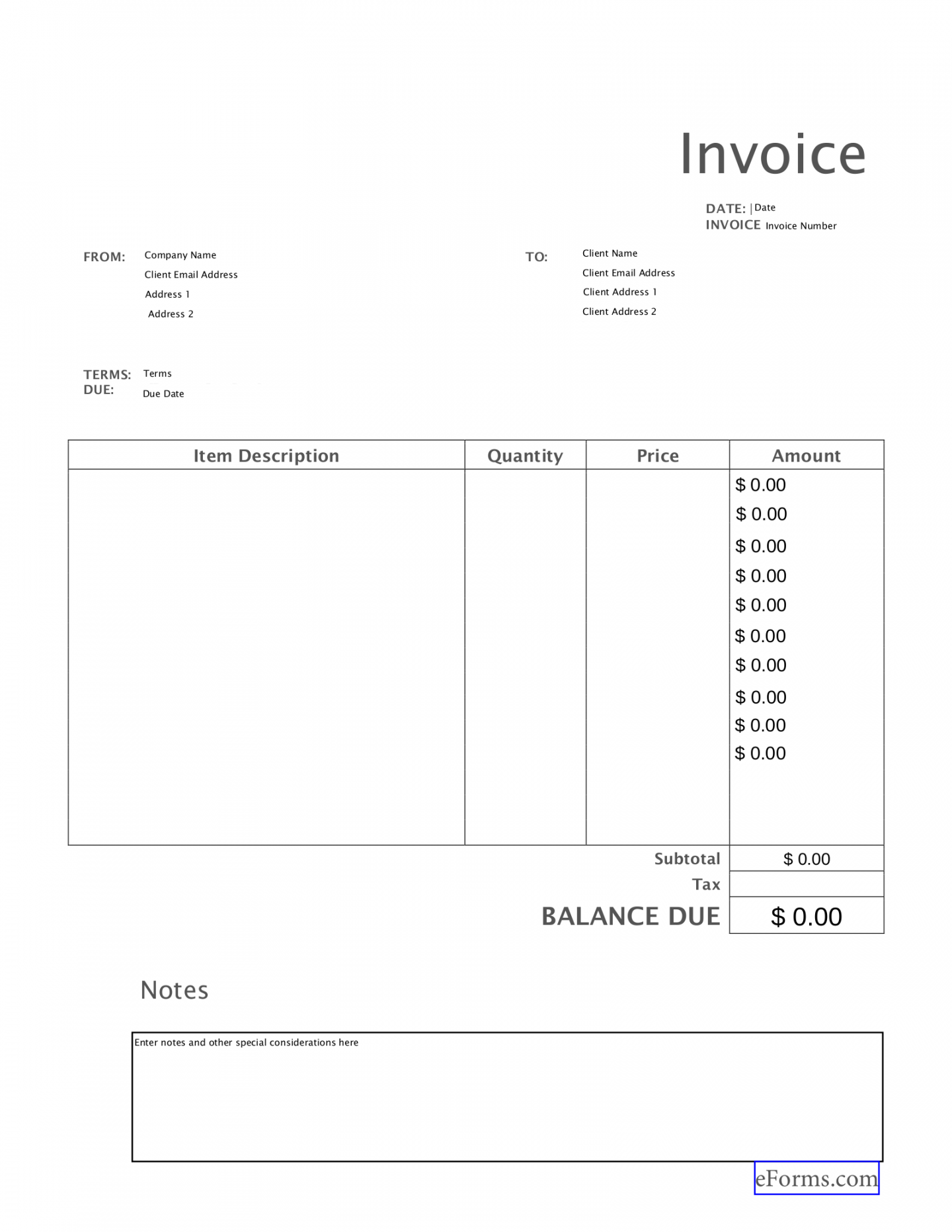 Invoice Template Free Printable - Printable - Free Blank Invoice Templates () - PDF – eForms