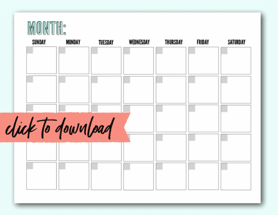 Monthly Calendar Free Printable - Printable - Free Blank Monthly Calendar Template PDF - The Incremental Mama