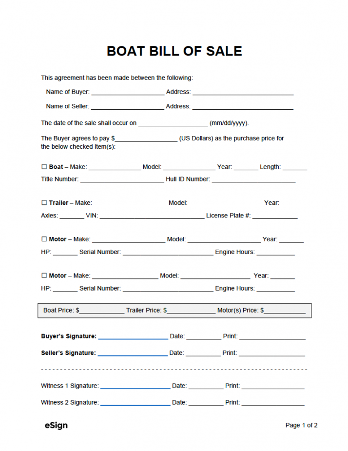 Free Printable Boat Bill of Sale - Printable - Free Boat (Vessel) Bill of Sale Forms  PDF  Word