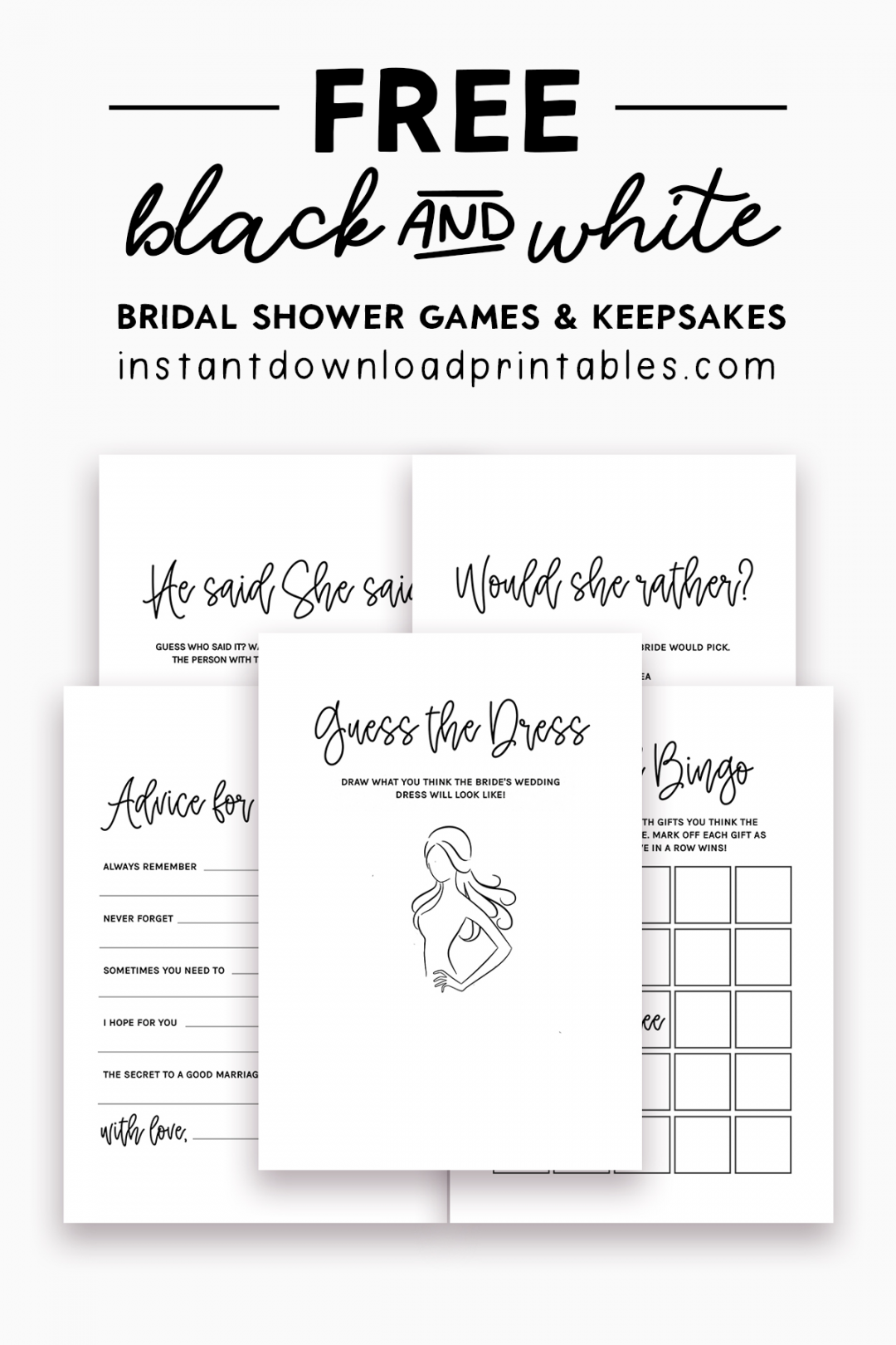 Bridal Shower Games Free Printables - Printable - Free Bridal Shower Games and Keepsakes Printables - Black and