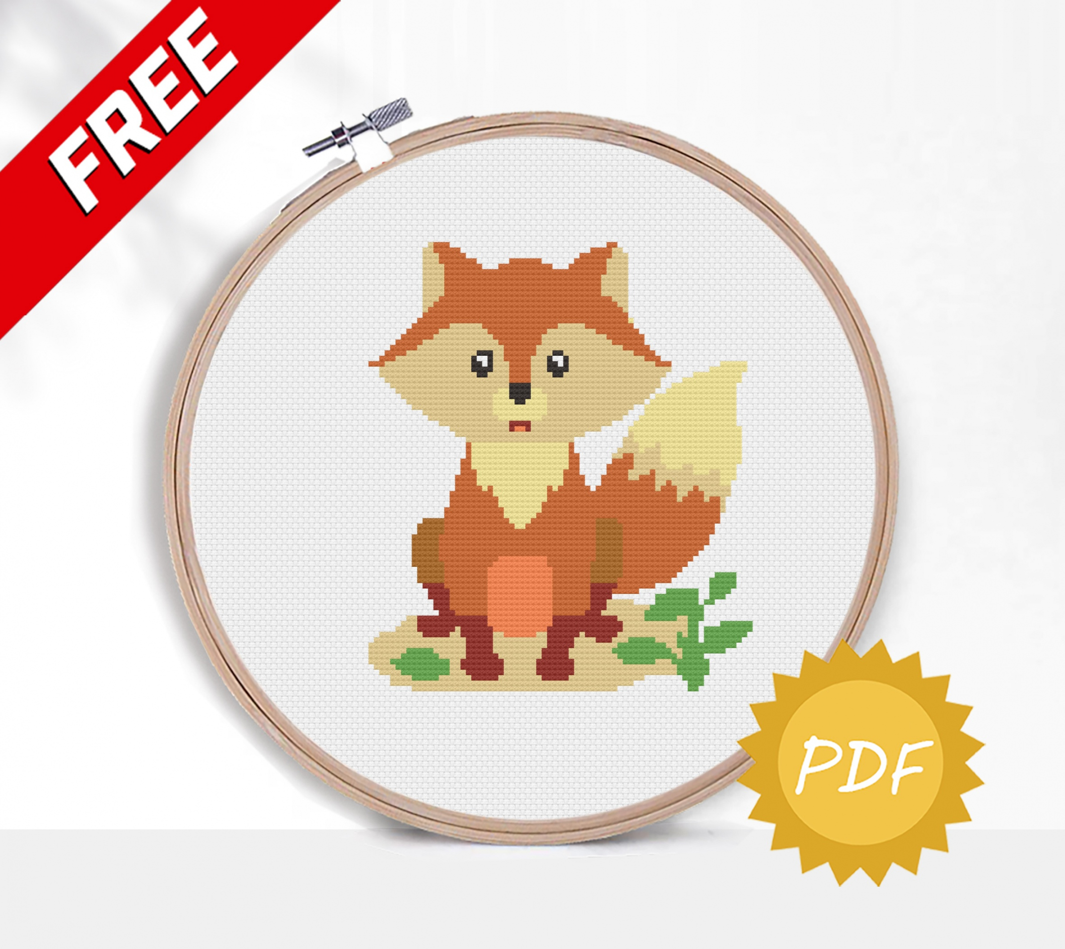 Free Printable Cross Stitch Patterns - Printable - FREE cross stitch animal pattern: Fox - Cheering Studio