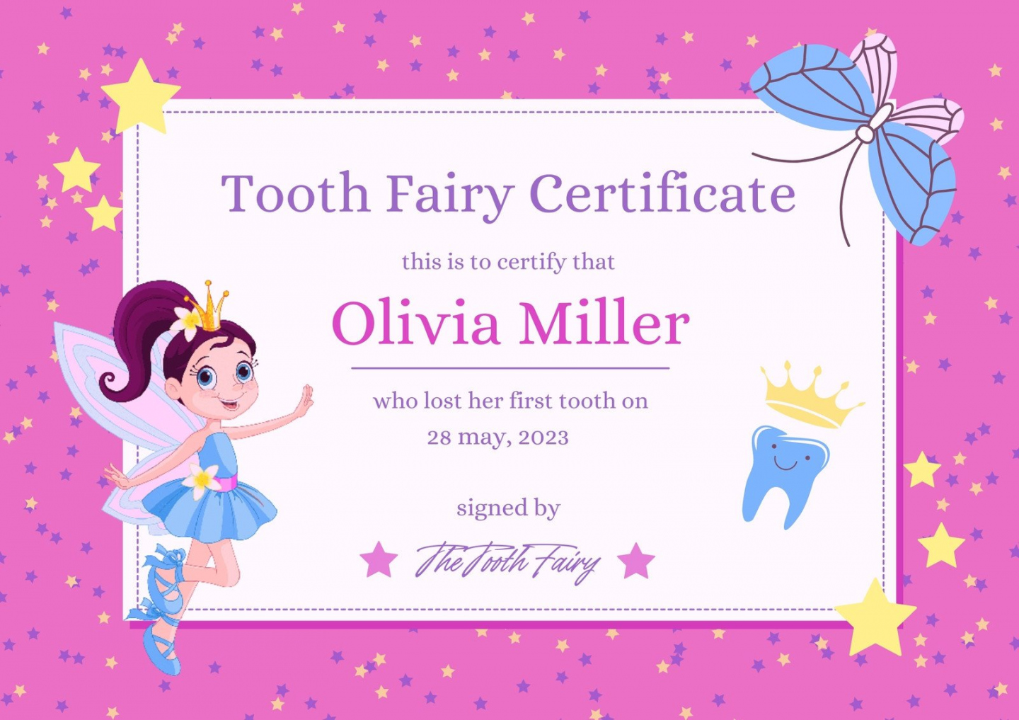 Free Tooth Fairy Printable - Printable - Free customizable tooth fairy certificate templates  Canva