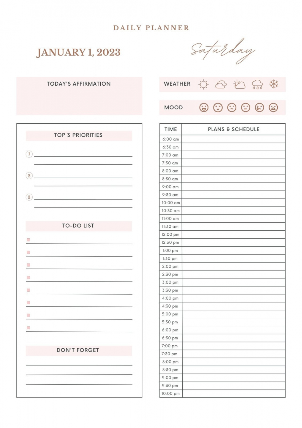 Free Printable Day Planner - Printable - Free daily planner templates to customize  Canva