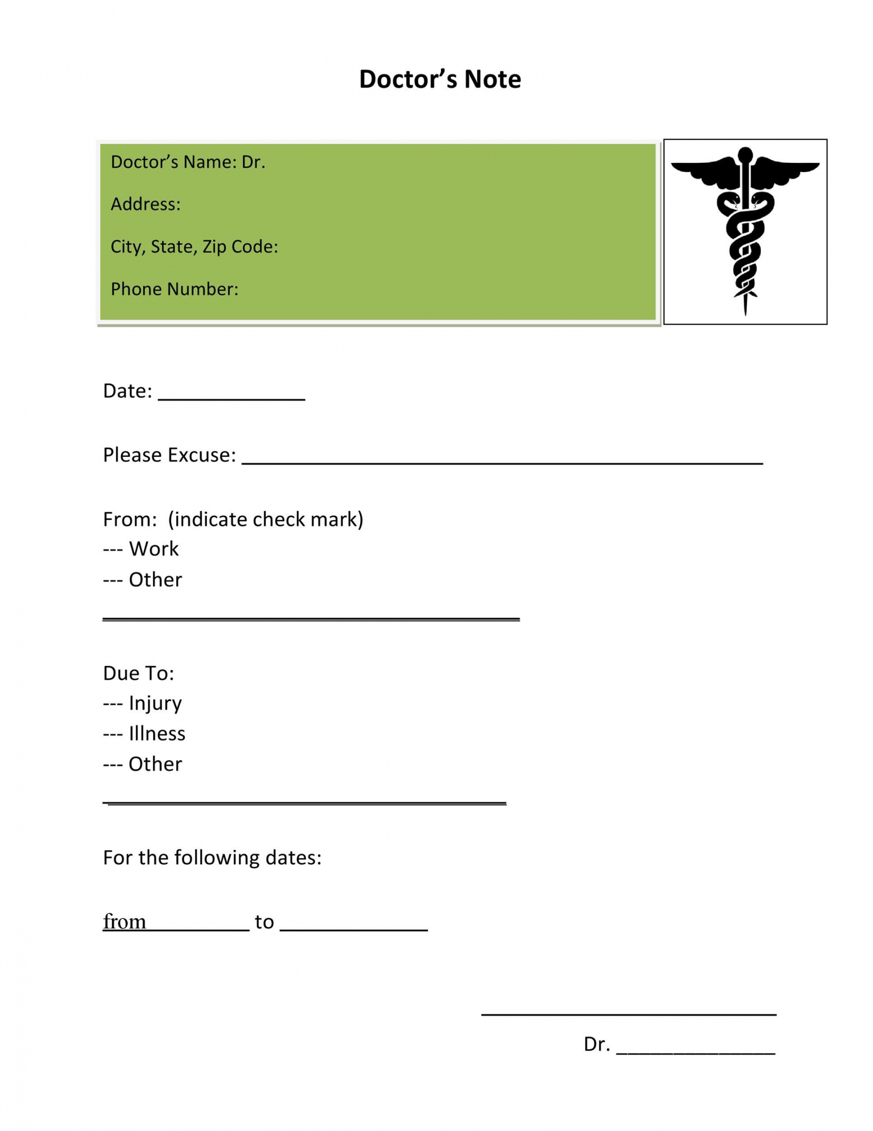 Free Printable Doctors Note For Work - Printable -  Free Doctor Note Templates [for Work or School]