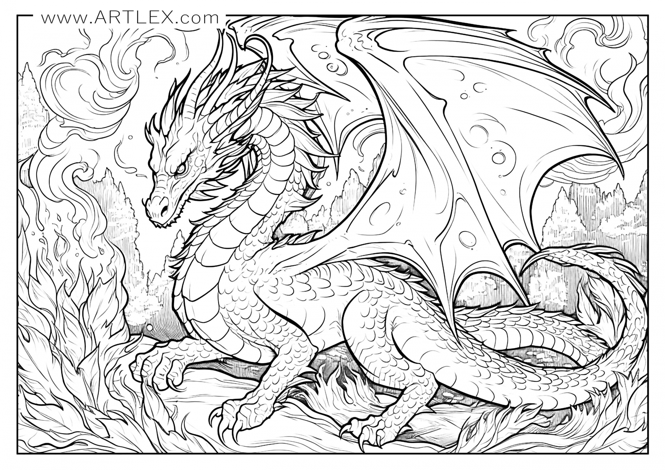 Free Printable Dragon Coloring Pages - Printable -  Free Dragon Coloring Pages (Free + Printable) – Artlex
