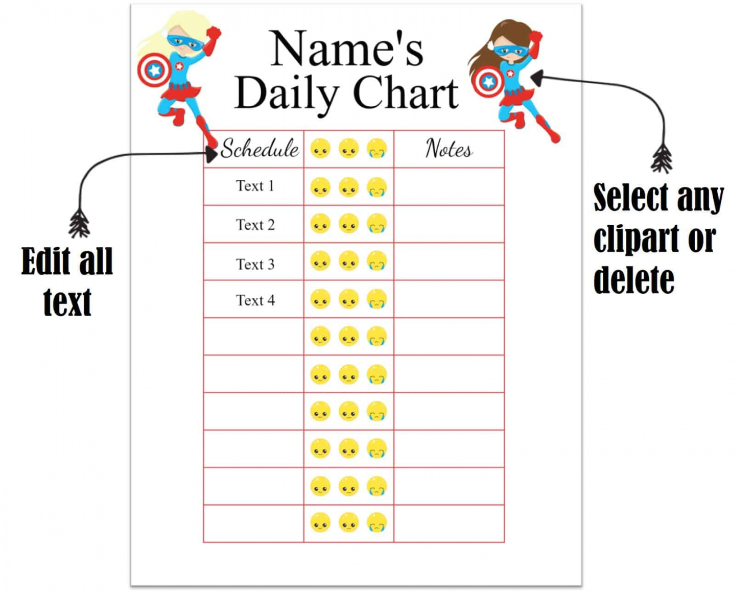 Free Printable Daily Behavior Charts - Printable - FREE Editable Daily Behavior Chart  Many Designs are Available