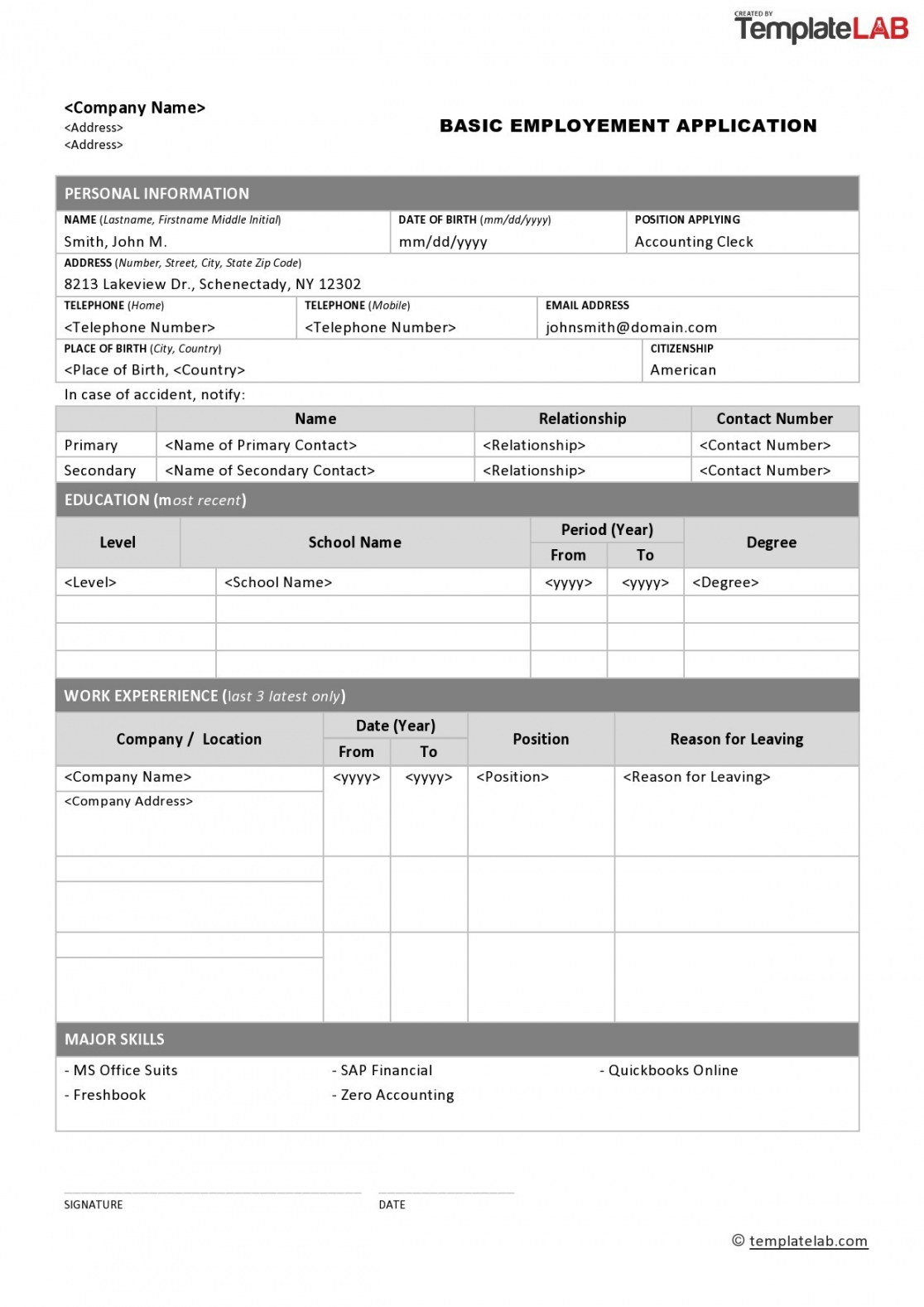 Free Printable Job Application Form - Printable -  Free Employment / Job Application Form Templates [Printable] ᐅ