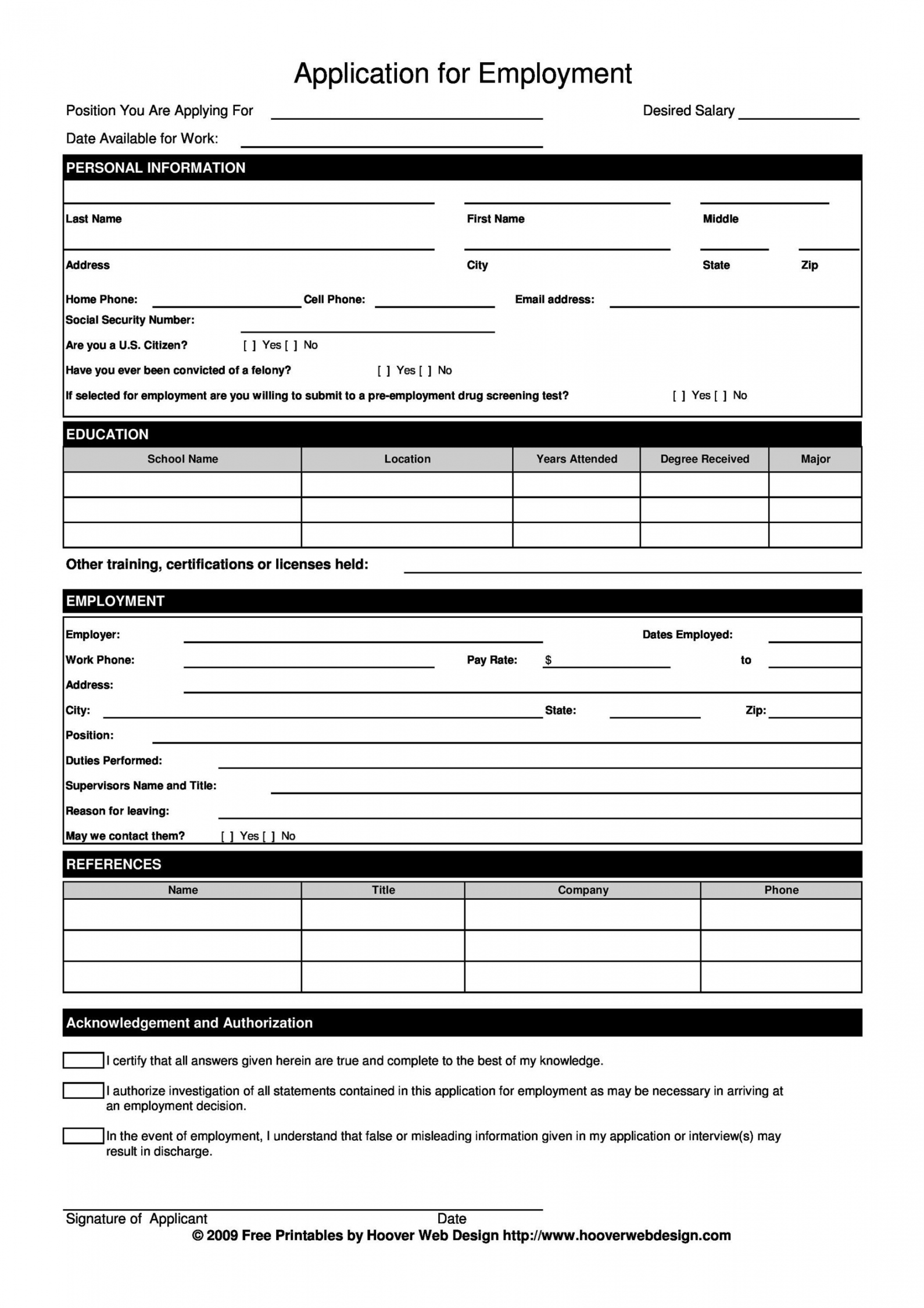 Application For Employment Form Free Printable - Printable -  Free Employment / Job Application Form Templates [Printable] ᐅ