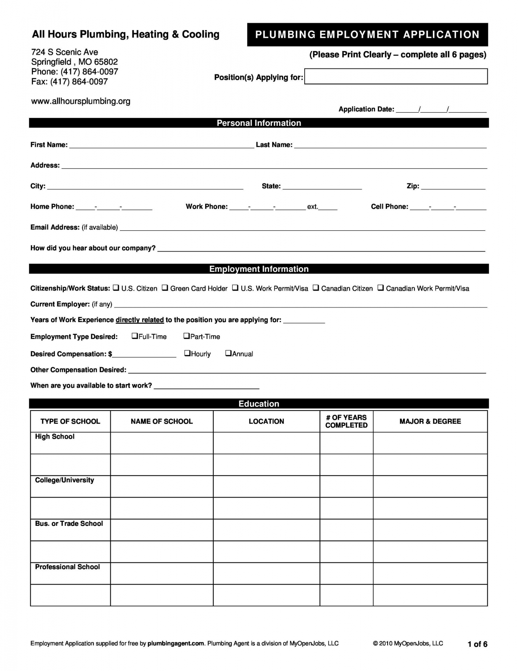 Application For Employment Form Free Printable - Printable -  Free Employment / Job Application Form Templates [Printable] ᐅ