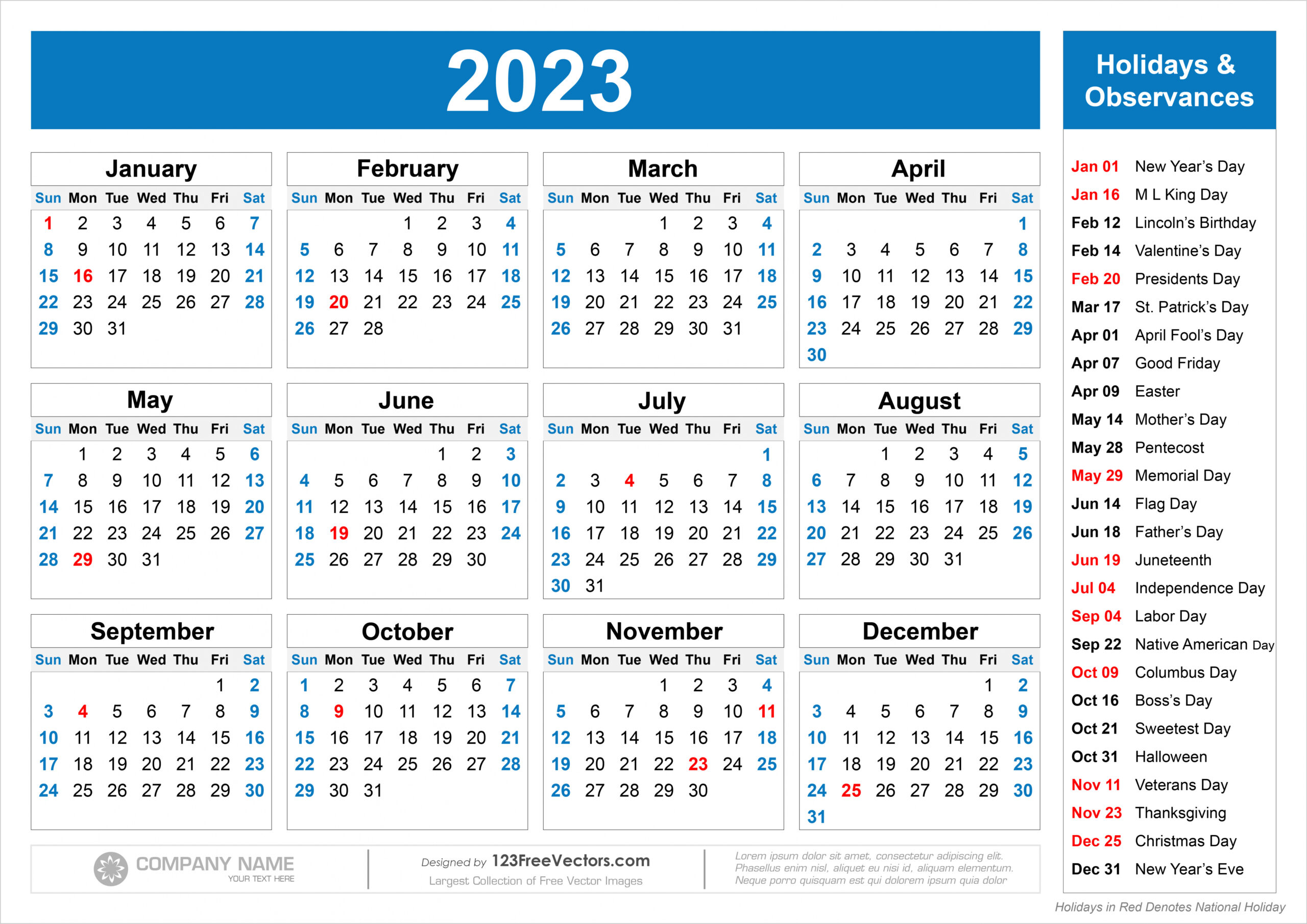2023 Calendar With Holidays Printable Free - Printable - Free Free Printable  Calendar with Holidays